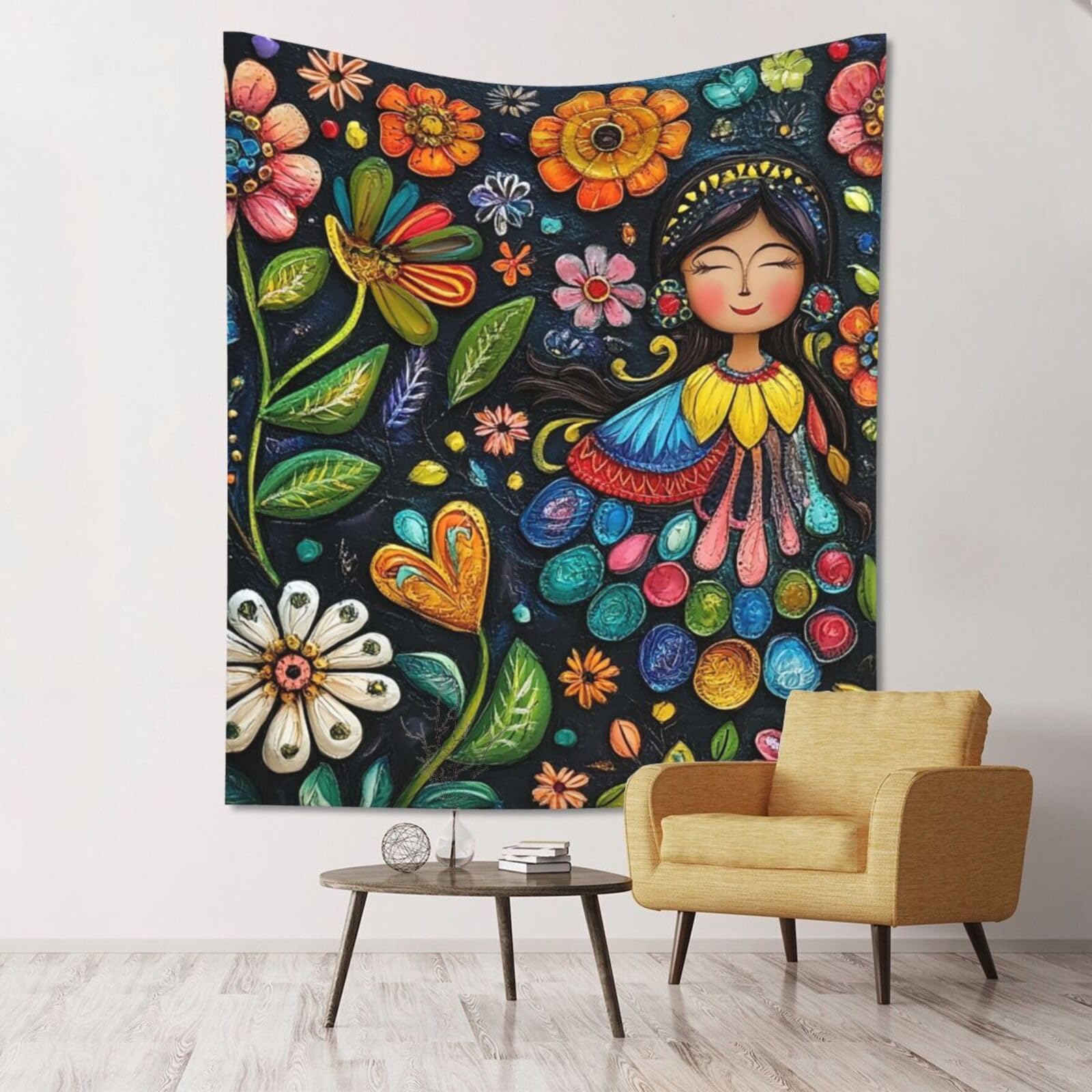 XOPEKVLAWM Tapestry Wall Hanging for Bedroom Aesthetic Wall Mural Tapestries 152x130 cm Art Backdrop Mexican Folk Art Boho Tapestries Landscape Poster Tapestry for Living Room Dorm Office Home Decor