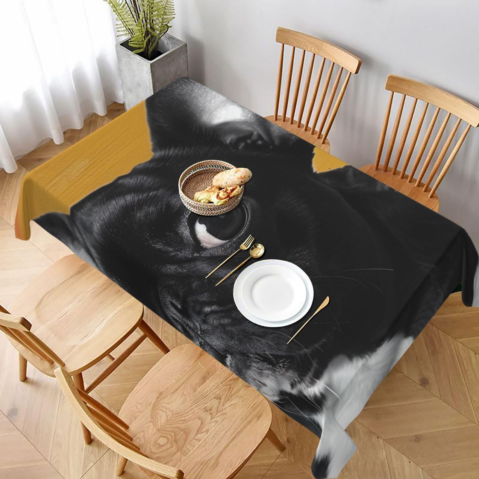 WPKJU Cute Pug Printed Tablecloth 60x90 in Water Resistant Table Cover Washable Rectangle Table Cloth for Dining Tables