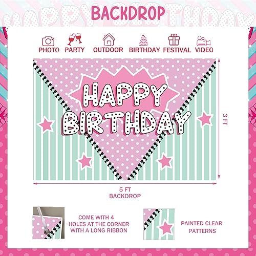 Miniatura 4 de 108 decoraciones sorpresa para fiesta de cumpleaños, decoración de fiesta de cumpleaños con temática de muñeca de Homond de dibujos animados, telón