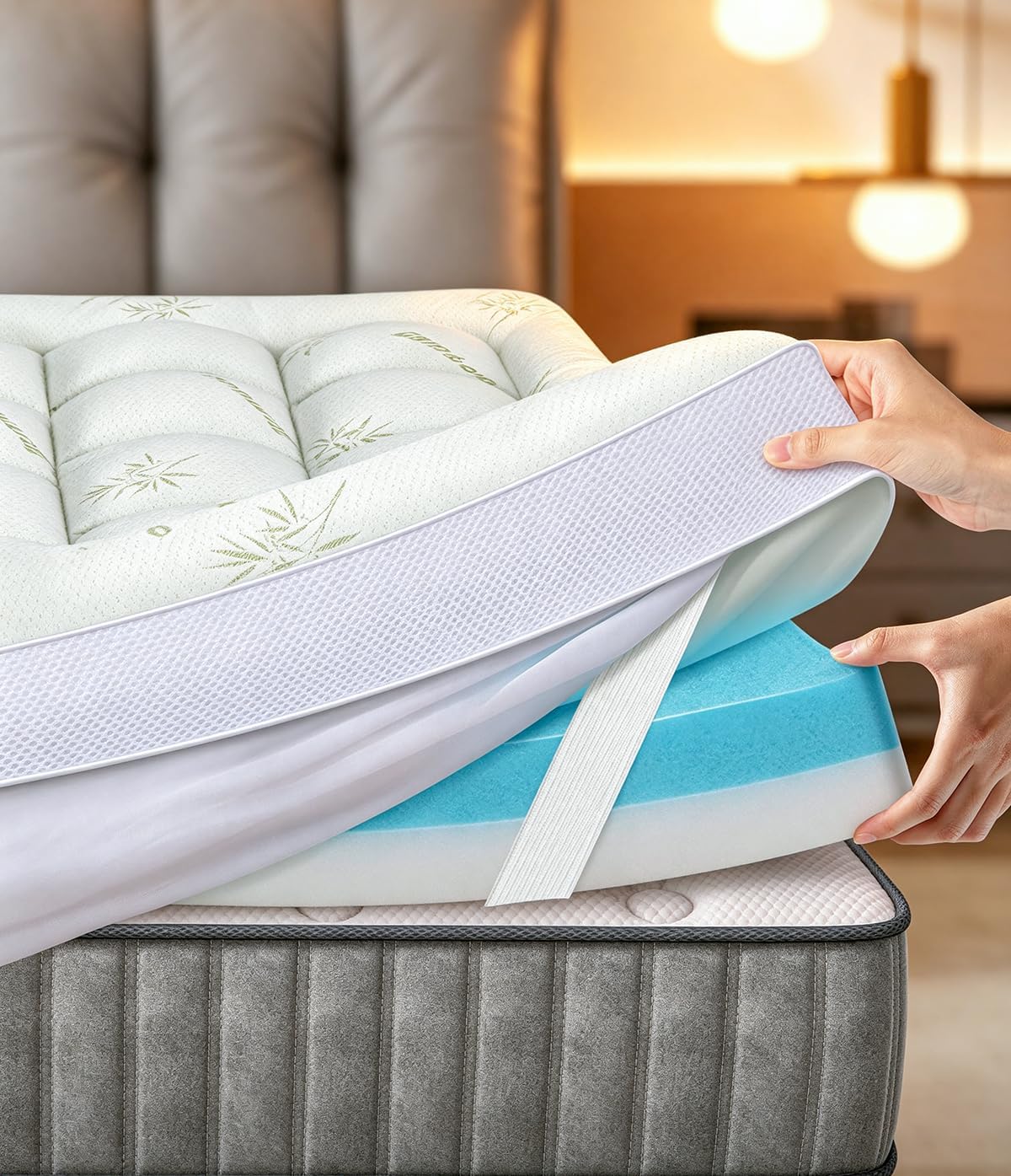 Fracho 4 Inch Queen Memory Foam Mattress Topper, Dual Layer Design with 2" Bamboo Rayon Pillow Top & 2" Cooling Gel Memory Foam, CertiPUR-US Certified Medium-Firm Bed Topper for Pressure Relief