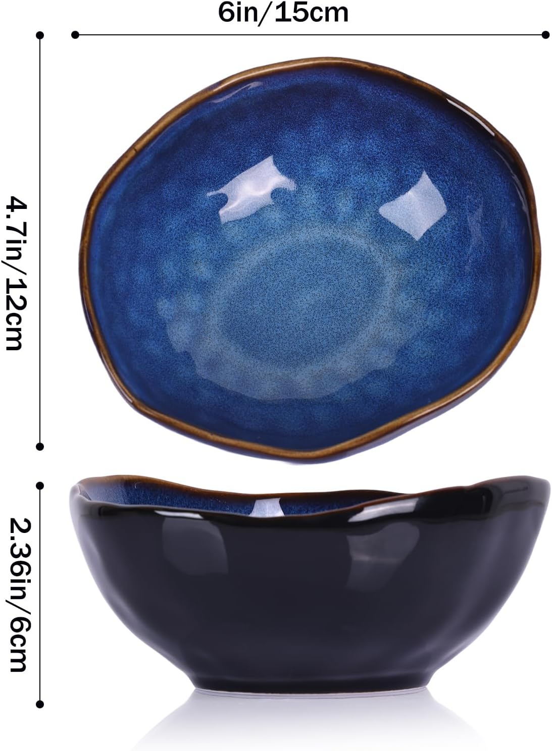 6" Blue Ceramic Decorative Bowl, Key Bowl for Entryway Table, Candy Dishes, Salad Bowl, Fruit Bowl for Kitchen Counter, Blue Small Jewelry Trinket Dish for Bedroom, Bedside Table, Living Room