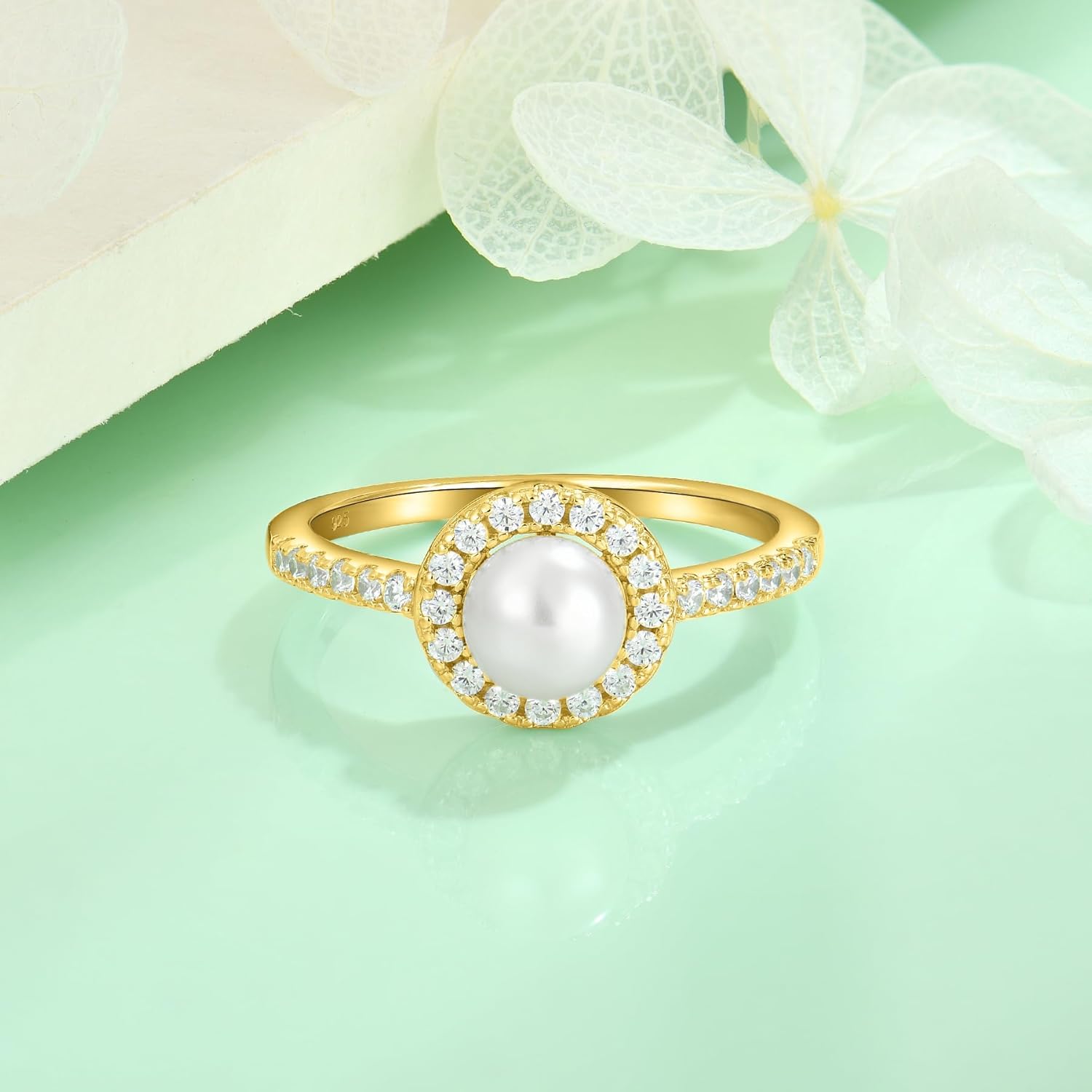 STARCHENIE Freshwater Pearl Ring 925 Sterling Silver 6mm White Pearl Rings Gold Plated Wedding Engagement Jewelry Gift for Women Size 5-10 - Image 6