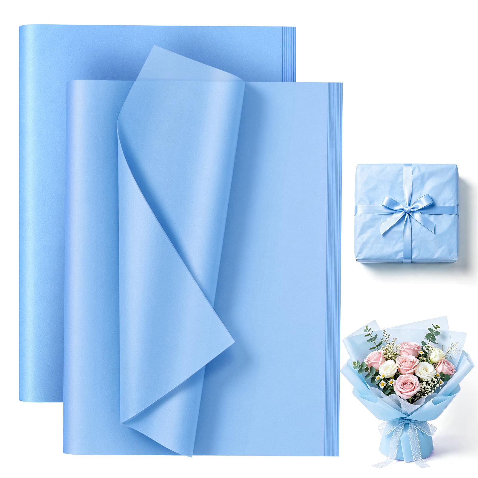 120 Sheets Light Blue Wrapping Paper, Tissue Paper Sheets for Packaging