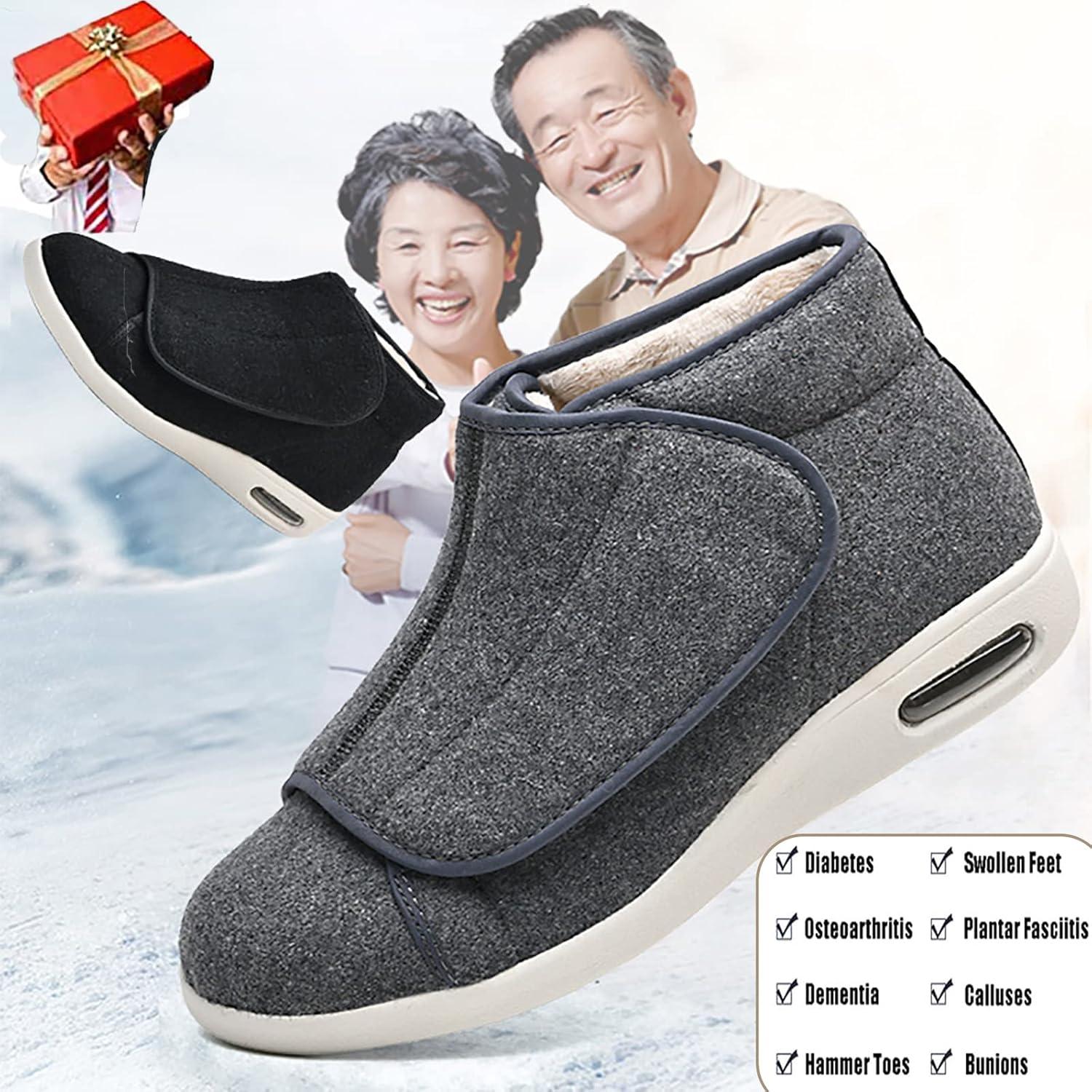 Diabetic Shoes for Wide Width,Arthritis Edema Swollen House Shoes, Comfortable Shoes Extra Wide Width Warm Plush Fleece Winter Thick Boots Closed ToeMen 10/Women 11