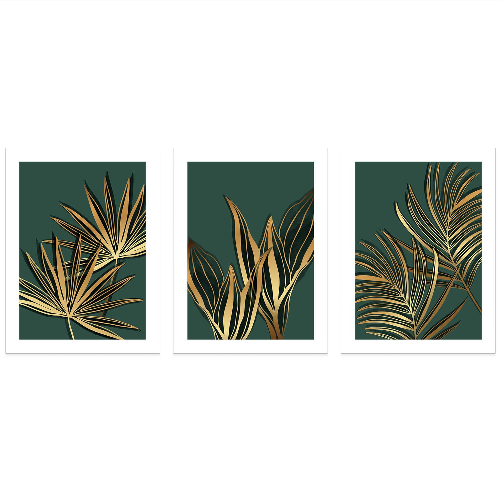 Lumalea - Zestaw 3 plakatów/plakatów Triptyque Leaves - białe obramowanie - 3 plakaty - 70 x 100 cm