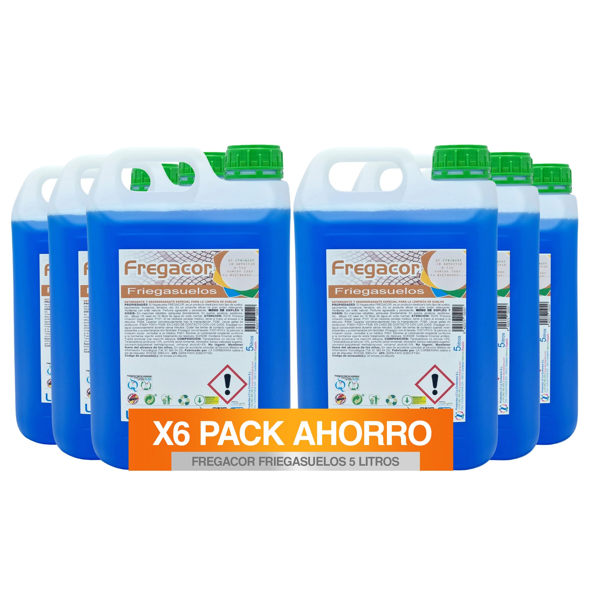 Fregasuelos Profesional | Productos de Limpieza 5L | Pack de 6 | Limpiasuelos Industrial Perfumado · Alto Poder Detergente · Brillo Natural · Ideal Hostelería y Comercios