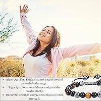 Vista 262 de Adjustable Crystal Bracelet – Gemstone Bead Bracelet with Adjustable Macrame String – Chic Gemstone Bracelet for Men and Women – 8mm Round Healing