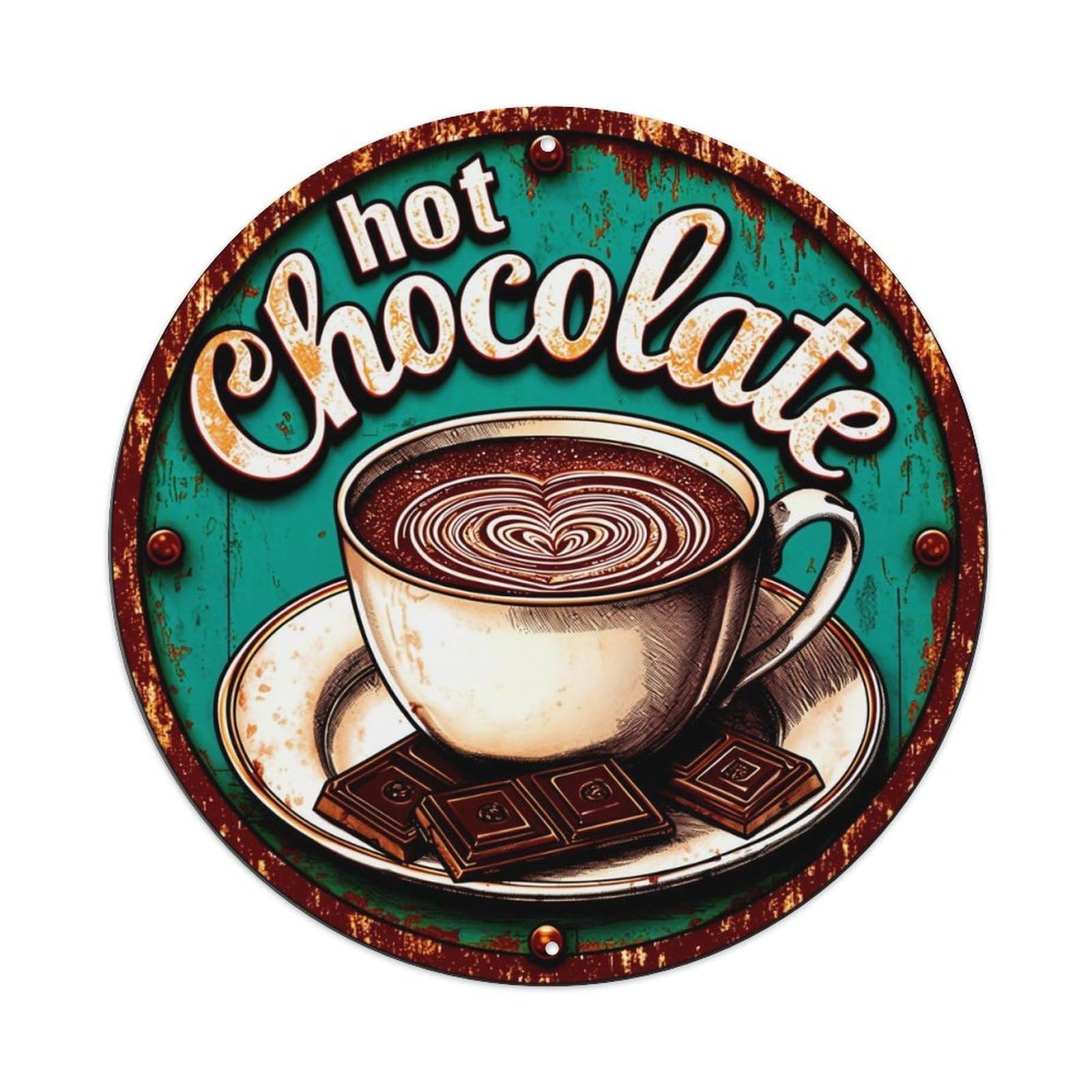Hot Chocolate Cup Saucer Chocolate Tin Sign Metal Poster Vintage Metal Signs for Home Man Cave Bar Cafe Kitchen laundry room Wall Decorations 8x8 inches