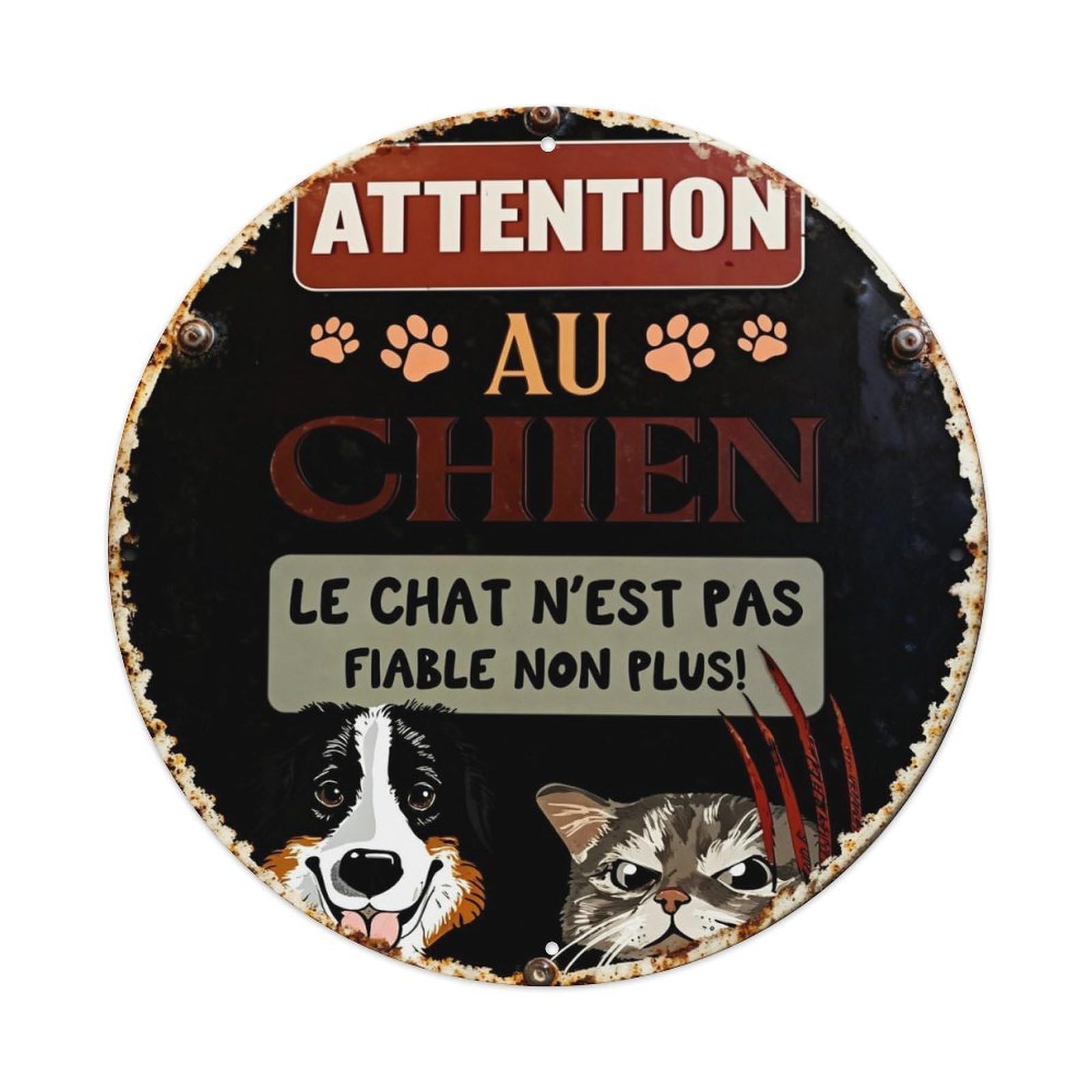 Attention Au Chien Chat Non Fiable Metal Tin Sign Plaque