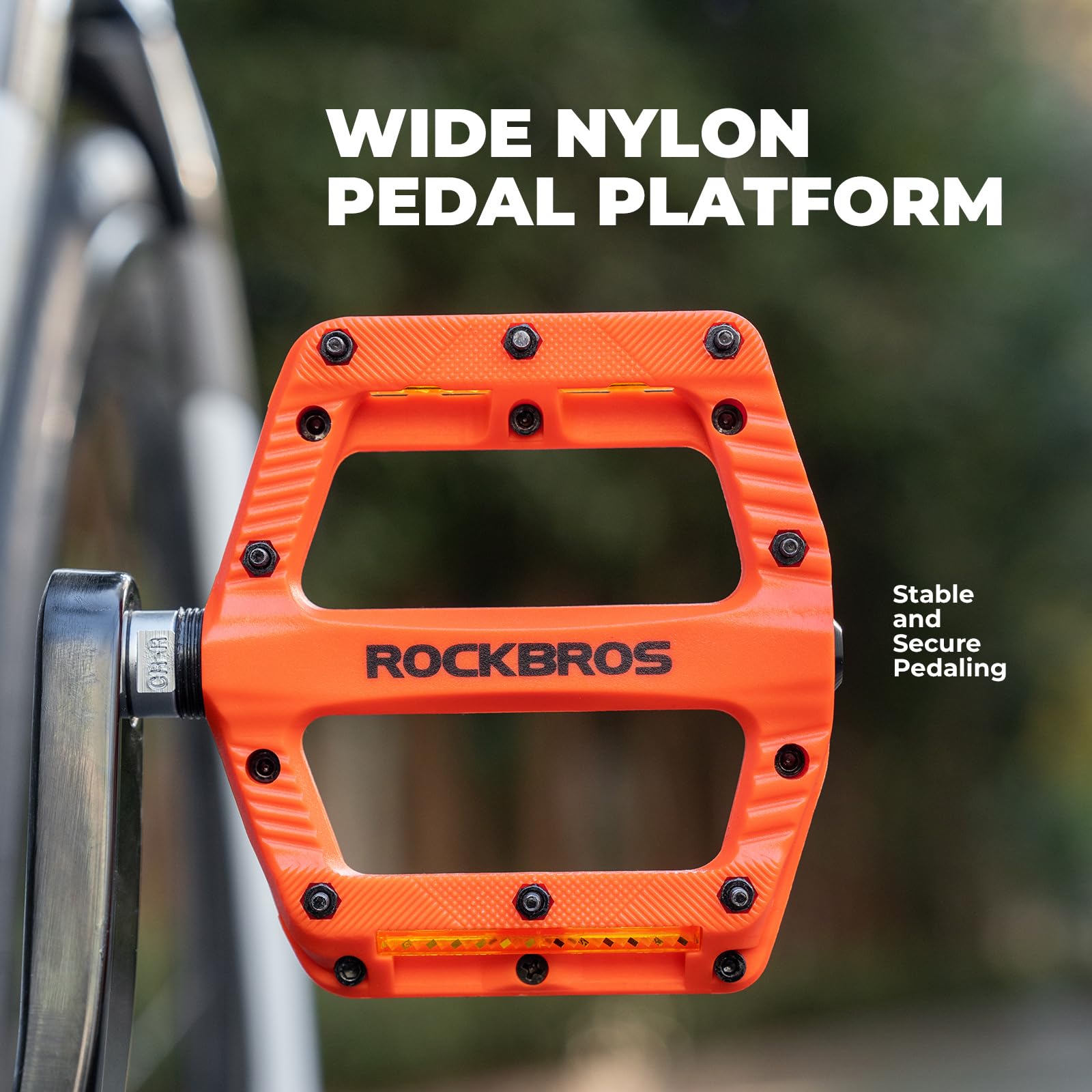 ROCKBROS Pedali MTB, Pedali Flat Antiscivolo, Strisce Riflettenti, Nylon Leggero, Superficie Larga, Adatti per Bici da Strada, E-Bike, Gravel, Accessori Bici