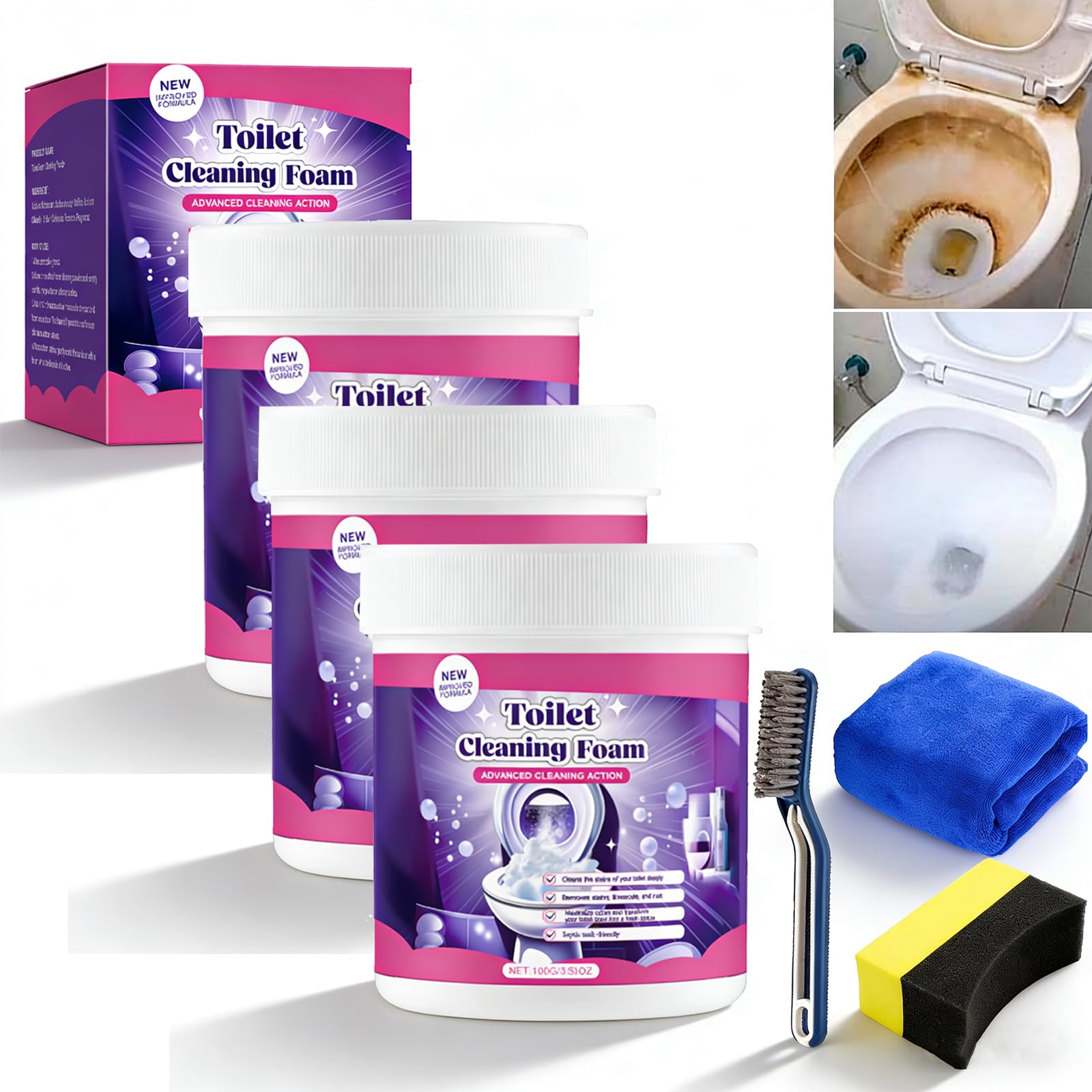 Fizzclean Toilet, Fizz Clean To-ilet, FizzClean To-ilet Cleaner, Fizz Clean Notice, Mousse Cleaner WC, Toilet Cleaner, Cleaning Foam Toil-et, For Toil-ets Sparkling Mousse Contactless (1 sac+1 boîte) — view 10