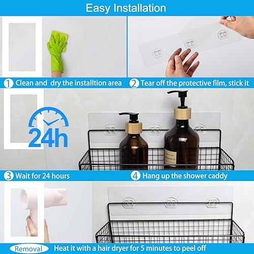 Miniatura 5 de Paquete de 15 organizadores adhesivos de ducha de reemplazo, estante adhesivo de ducha sin perforación, reemplazo de ganchos adhesivos de estante