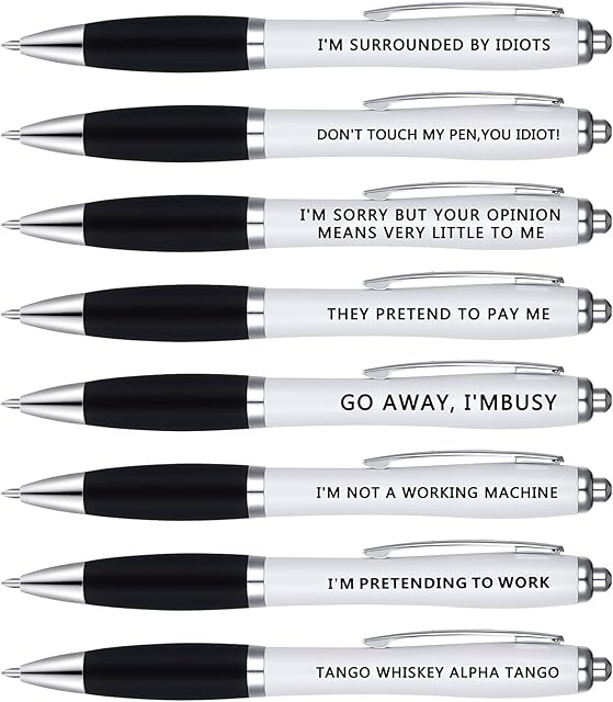 FANTESI 8 Pack Ballpoint Pens, 1.0 mm Rude Pens Novelty Pens Funny Pen Set Retractable Pen for Colleagues Adult Women & Men Students