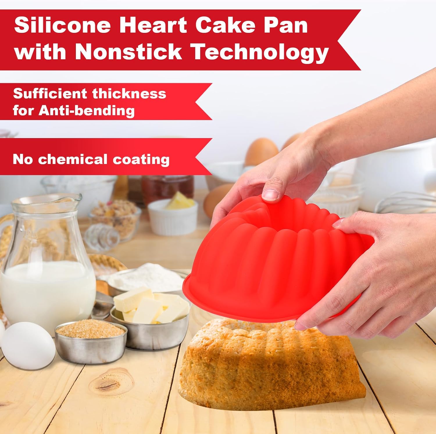 Palksky Heart Shaped Novelty Cake Pans, 2PCS 9 Inch Heart Flut Cake Molds, Silicone Molds for Baking Bundt Cake Nonstick, Heart Baking Pan for Valentine'S Day, Wedding - Image 7