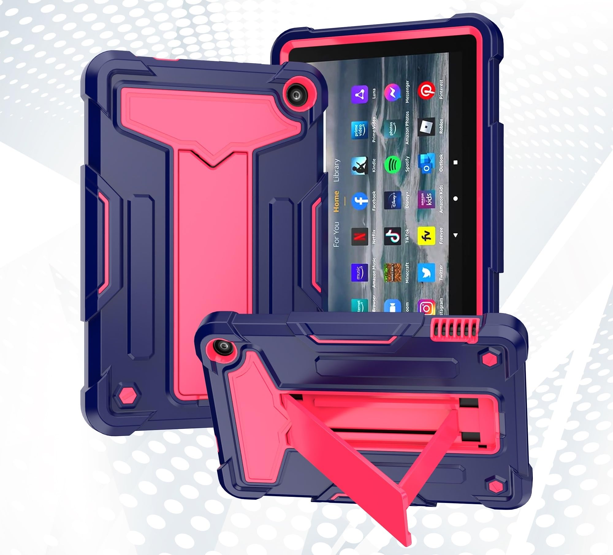 Coque Fire HD 8 Plus antichoc double couche avec béquille rose