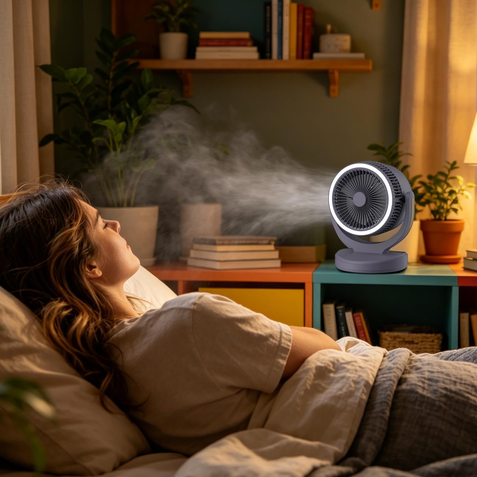 Ventilatori da tavolo per la camera da 3 Velocità Silenzioso con Luce LED | Ventilatore Raffrescante Desktop Per Interni, Studio, Camera, Soggiorno, Dormitorio E Ufficio
