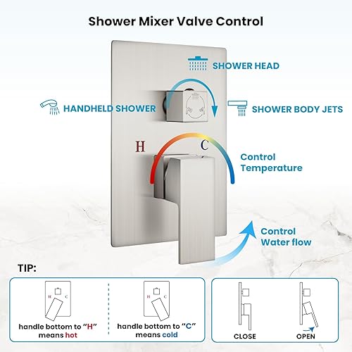 Miniatura 9 de gotonovo Juego de grifo de ducha mezclador de lluvia montado en el techo, cabezal de ducha cuadrado de 16 pulgadas con 4 chorros rociadores