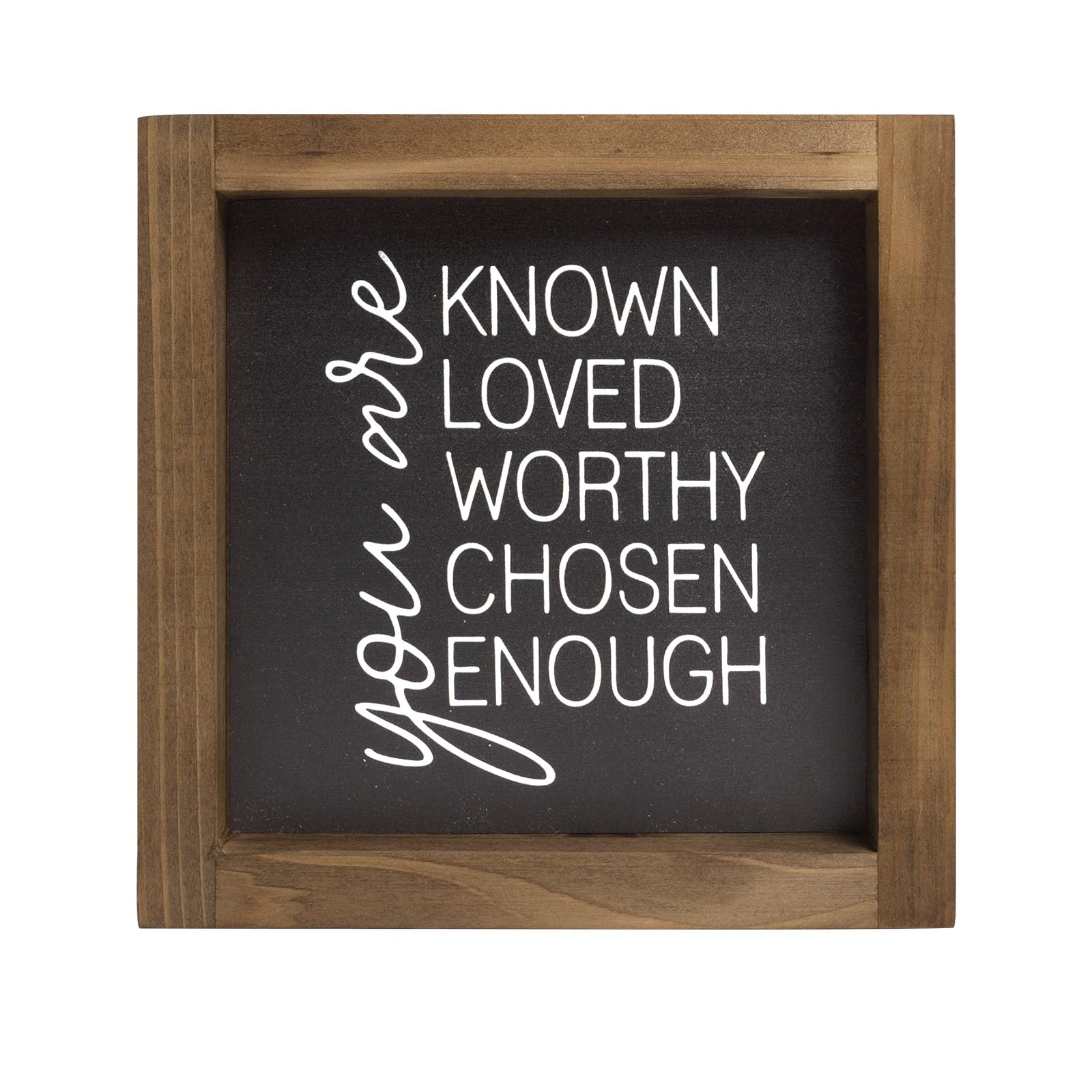 flangairy You Are Known Loved Worthy Chosen Enough Inspirational Sign, 6 Inch Wooden Positive Affirmations Wall Art Decor, Office Bedroom Bathroom