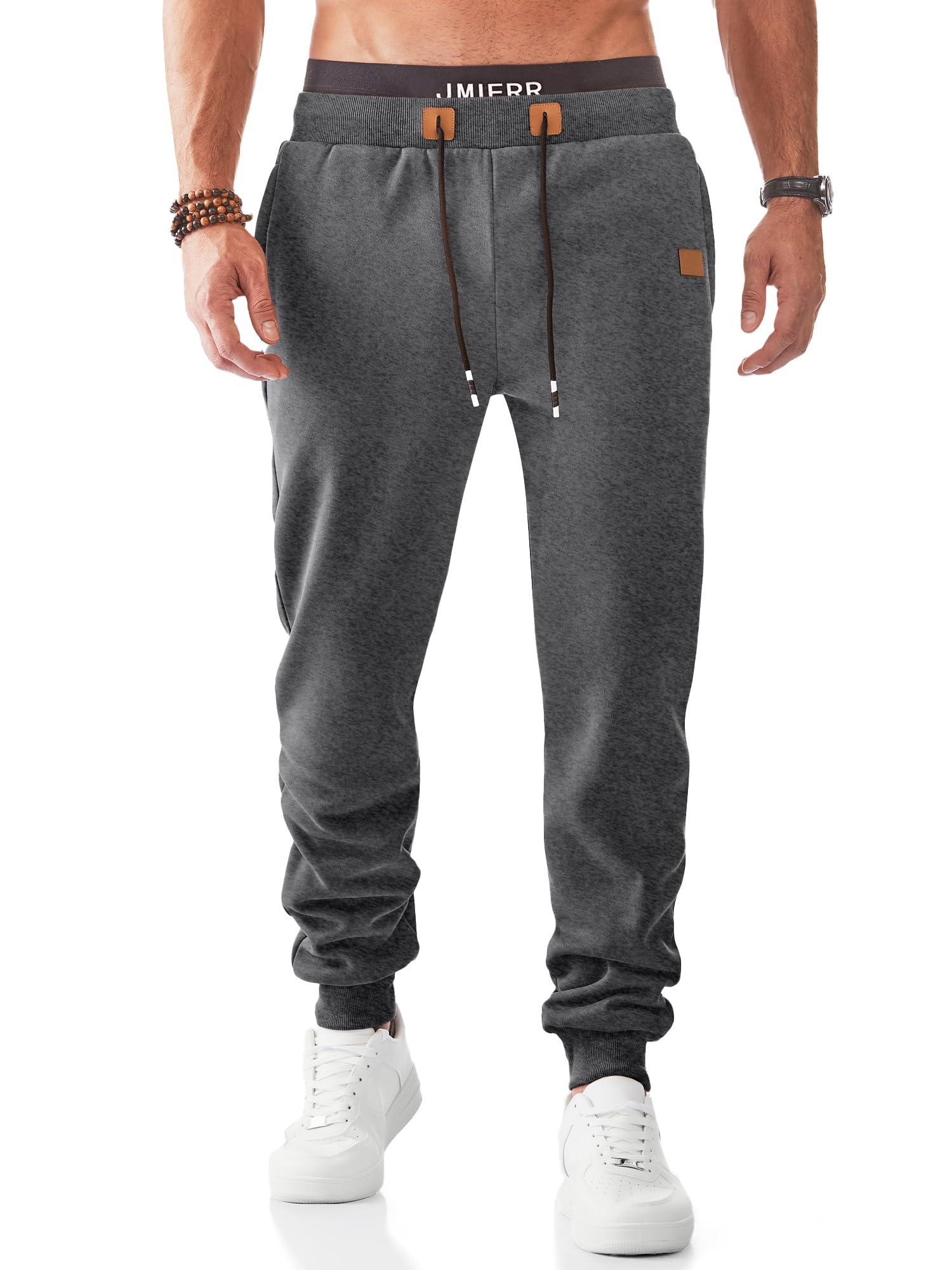 JMIERRMen's Sweatpants with Zipper Pockets Fleece Tapered Joggers Drawstring Waist Athletic Gym Running Workout Track Pants