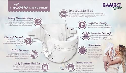 Miniatura 14 de Bambo Nature Pañales hipoalergénicos Dream Baby, pañales sostenibles con etiqueta ecológica de primera calidad, protección mejorada contra fugas,