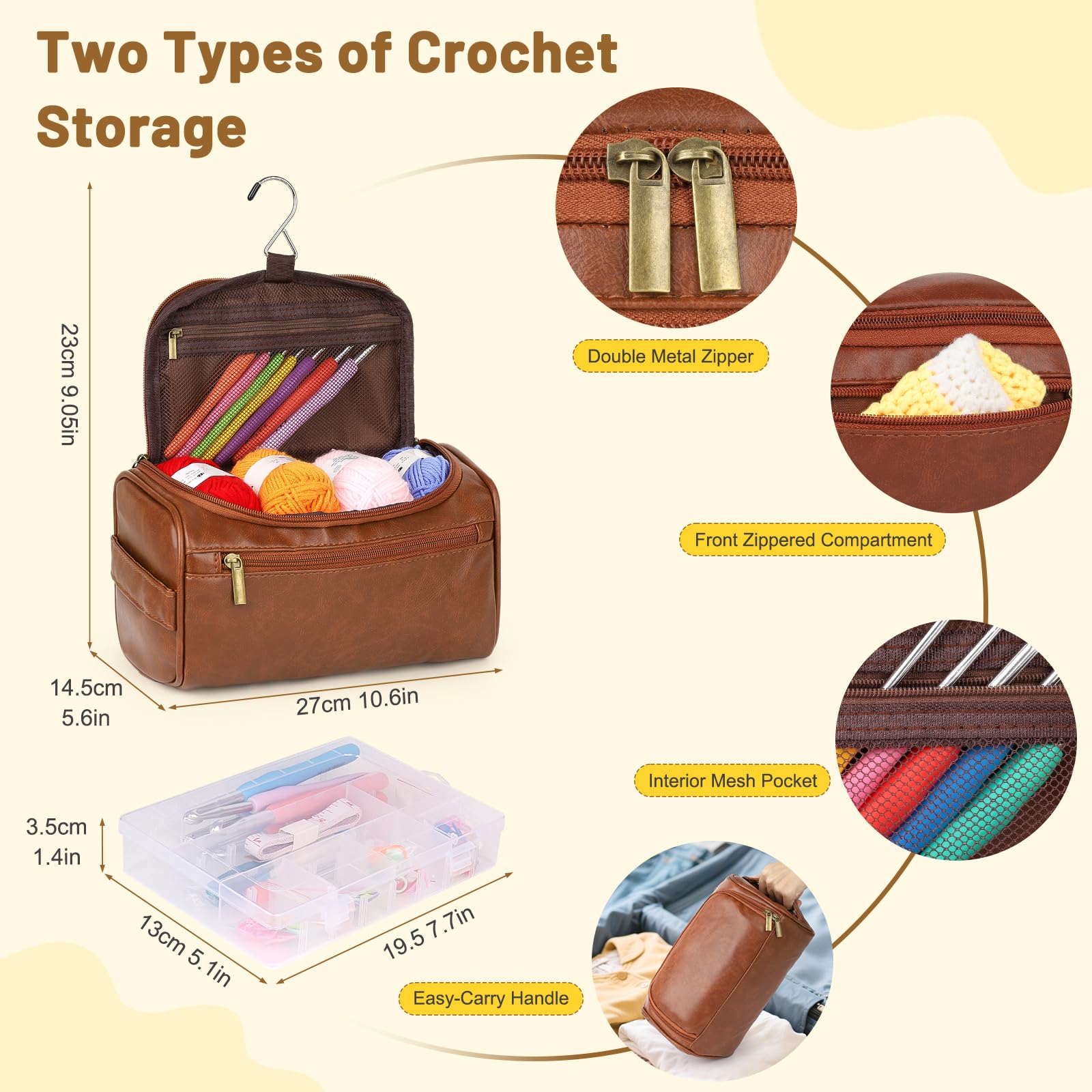 Reessy 93Pcs Crochet Kits for Beginners Adults Complete Crochet Kit with Instruction 15Pcs × 25g Crochet Yarn Ergonomic Metal Crochet Hooks Set 2.0-10.0mm Storage Bag - Image 4