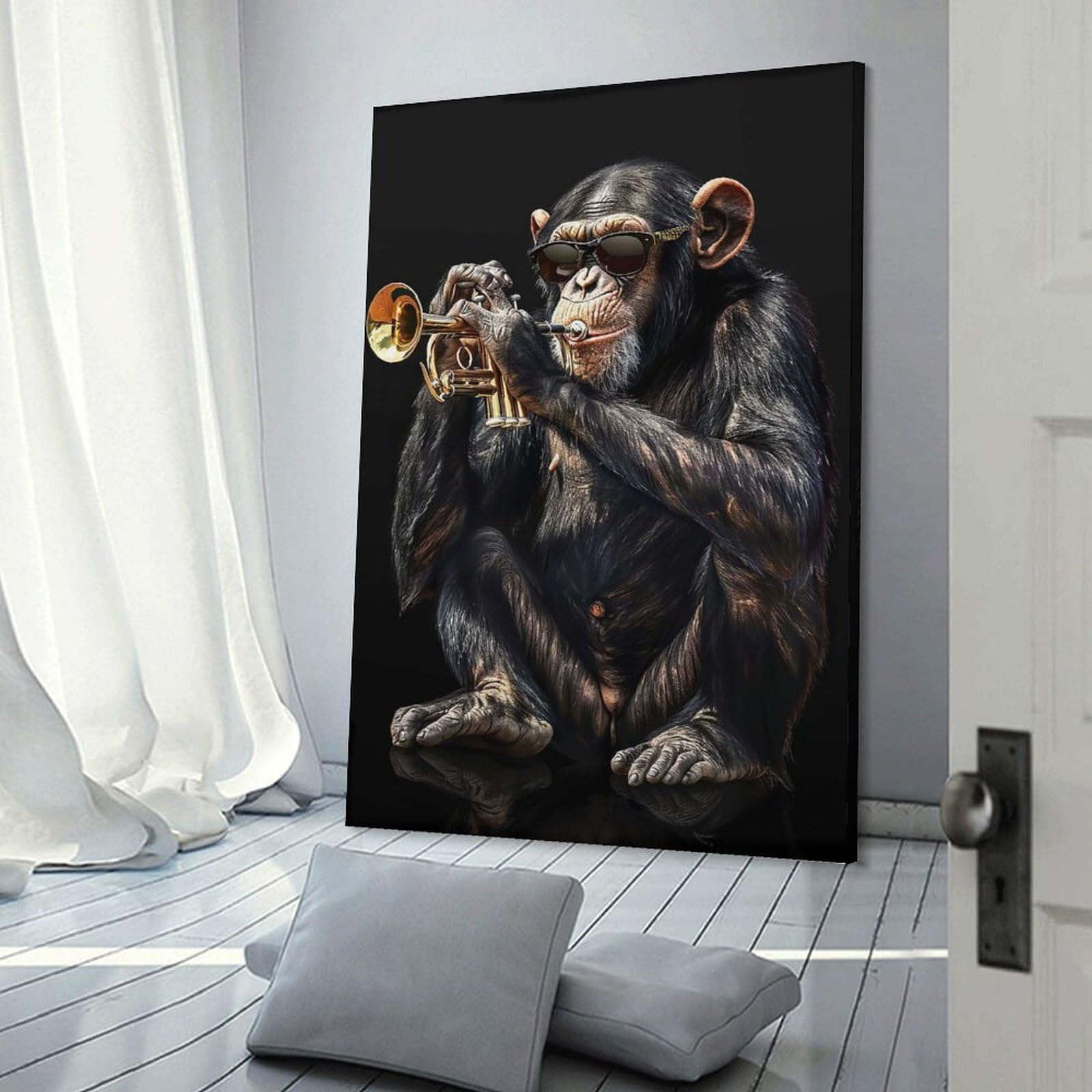 Junmoney Chimpanzee Trumpet Canvas Wall Picture 20x30inch(50x75cm), for Contemporary Homes, Apartments Or Offices, Wall Decor with Flexible Room Appeal