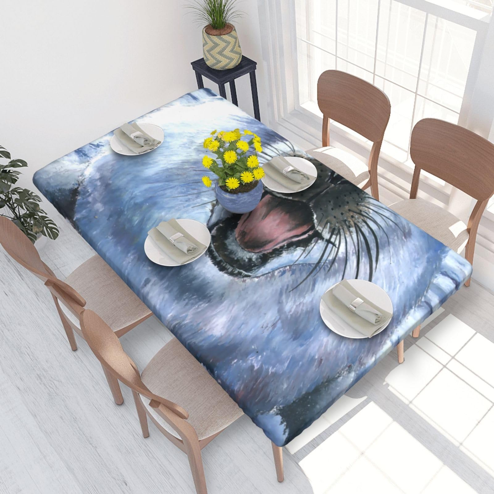BNVSADC Harp Seal Painting Wallpaper Printed 4FT Tablecloth 122x76 CM Polyester Kitchen Water Resistant Table Cloth Dining Table Decoration Table Covers
