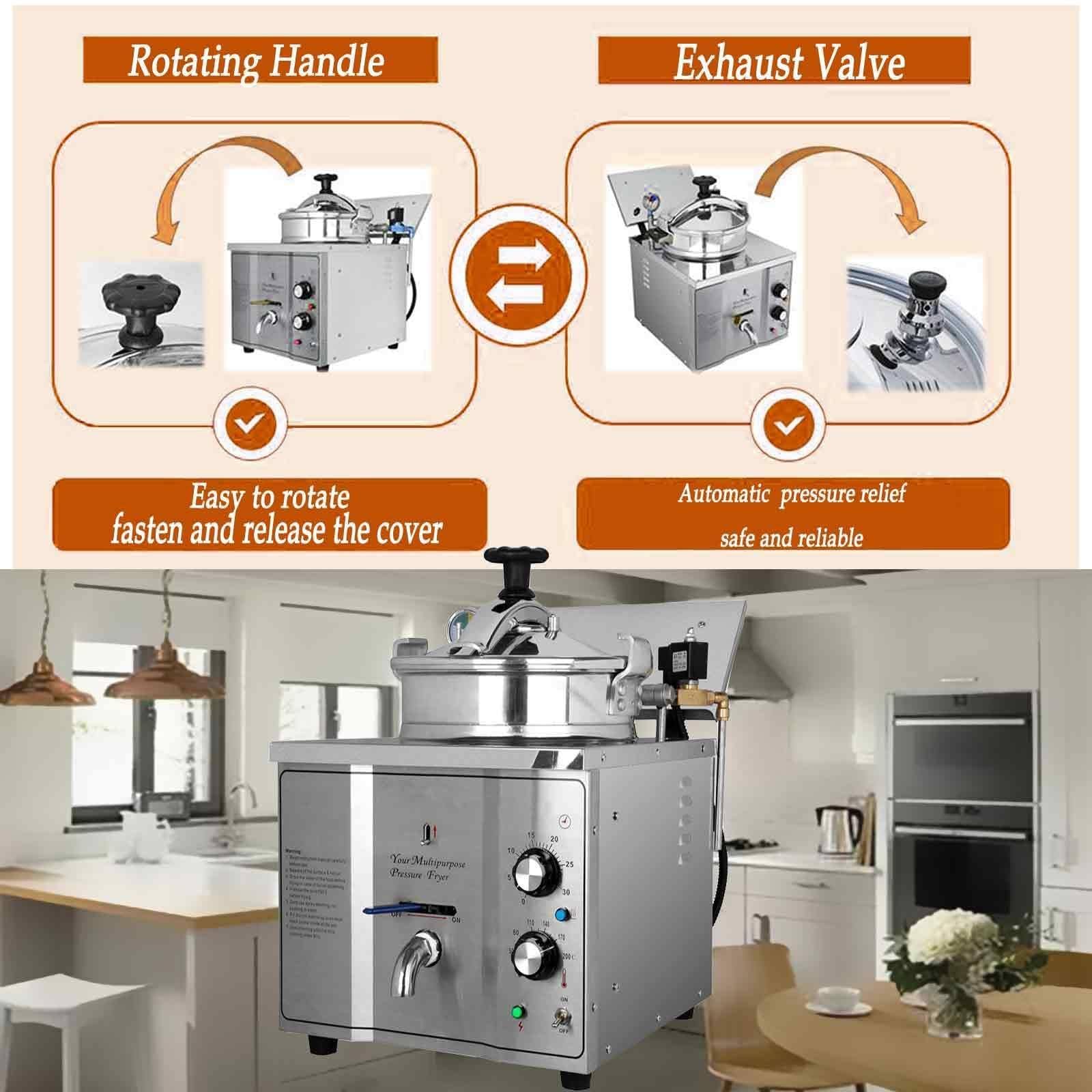 Friggitrice elettrica da banco da 16 Litri per Pollo Fritto ad Alta Pressione con Timer Incorporato, 110 V, 3 kW,Friggitrice a Pressione per Pollo Fritto
