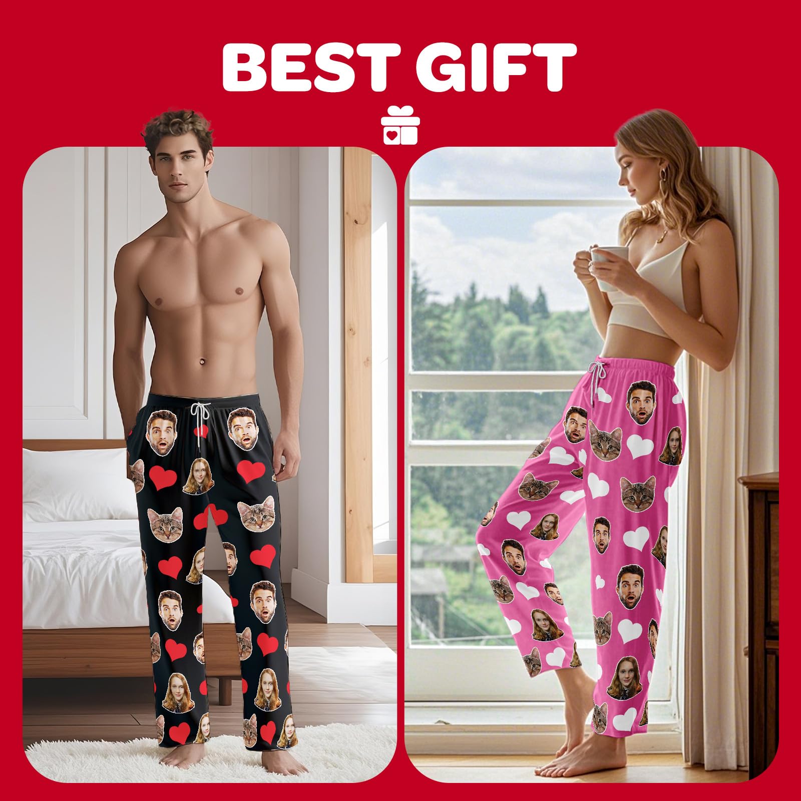 Bemaystar Pantalon de pyjama personnalisé homme & femme – Bas de pyjama avec nom ou texte, idée cadeau originale