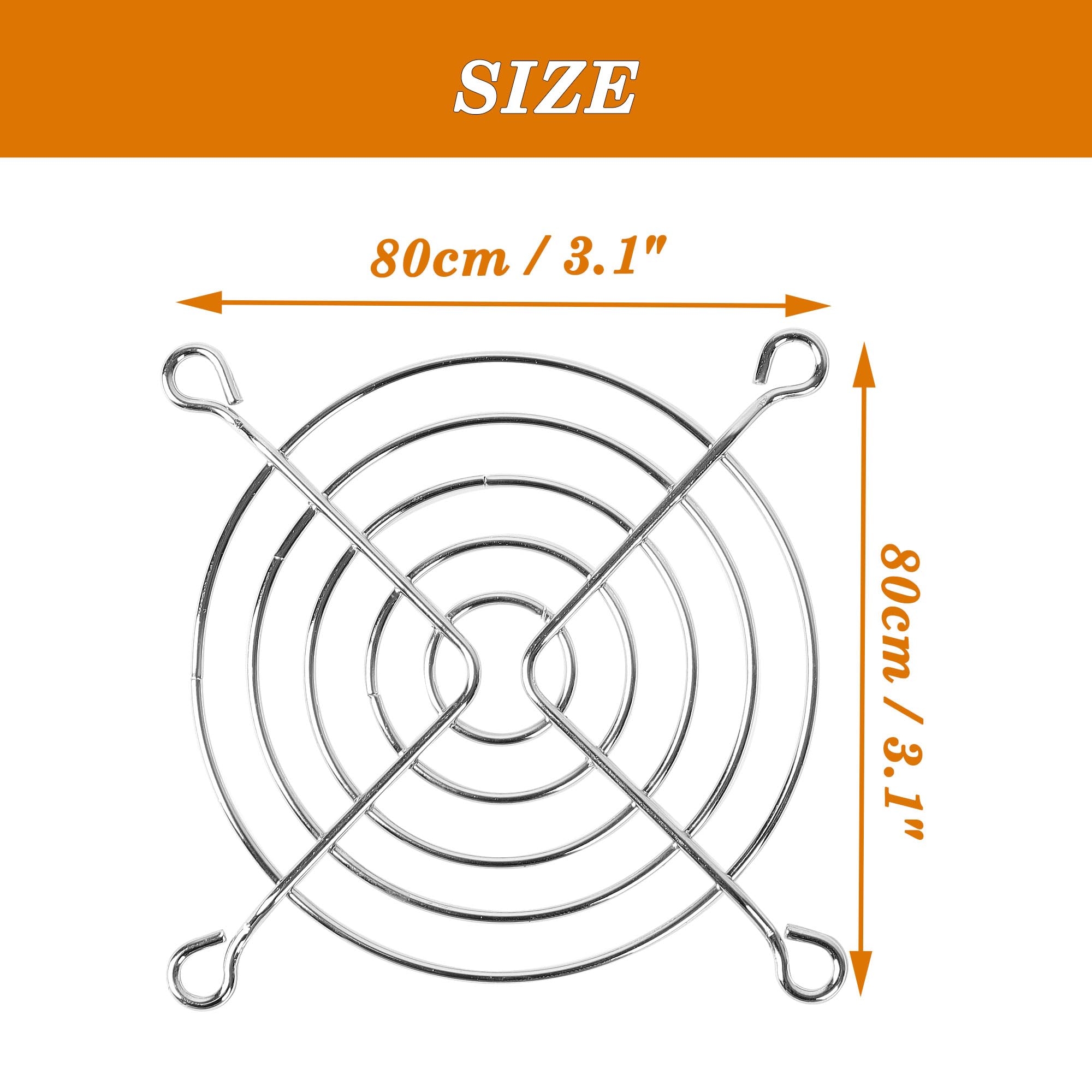 sourcing map 80mm x 80mm Métal PC Ventilateur Grill Finger Guard Protecteur ton argent 10Pcs