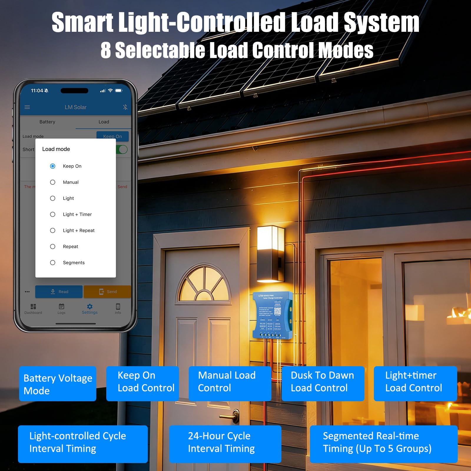 【Regolatore di Carica Solare WIFI 20A 12V】KWODE 20A 12V/24V/36V Controller Solare WIFI Ultra-Telecomando PV:80V Controller Intelligente Bluetooth per Pannello Solare PWM per Acido al Piombo, LiFePO4