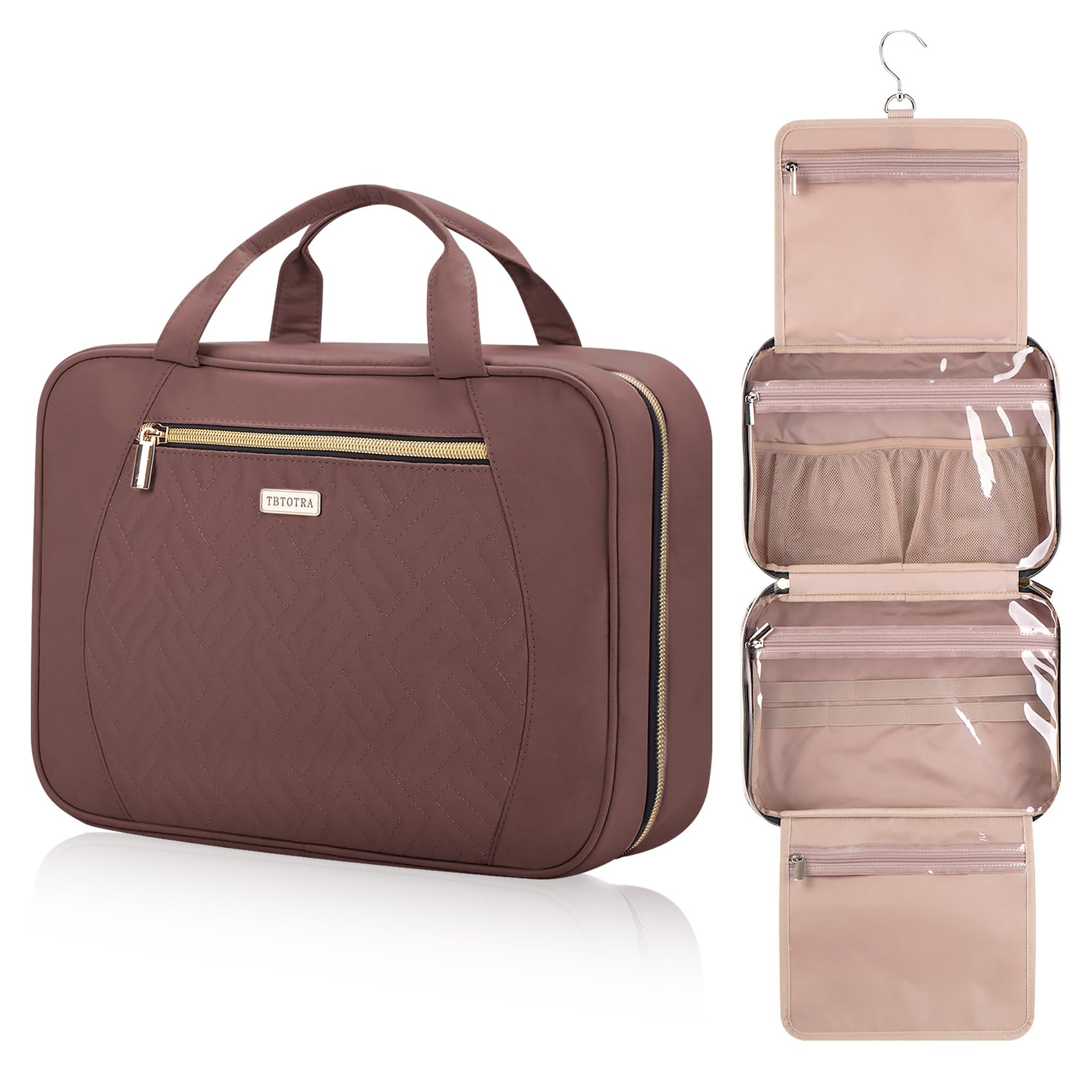 Beauty case da viaggio da donna, portatile, impermeabile, a tenuta stagna, con gancio per appenderlo, grande capacità, Palissandro., Large