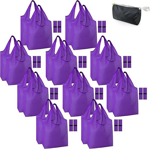 Vista 23 de BeeGreen Bolsas para comestibles, lavables a máquina, paquete de 12 bolsas extragrandes reutilizables, resistentes, plegables con banda Moss Marrs