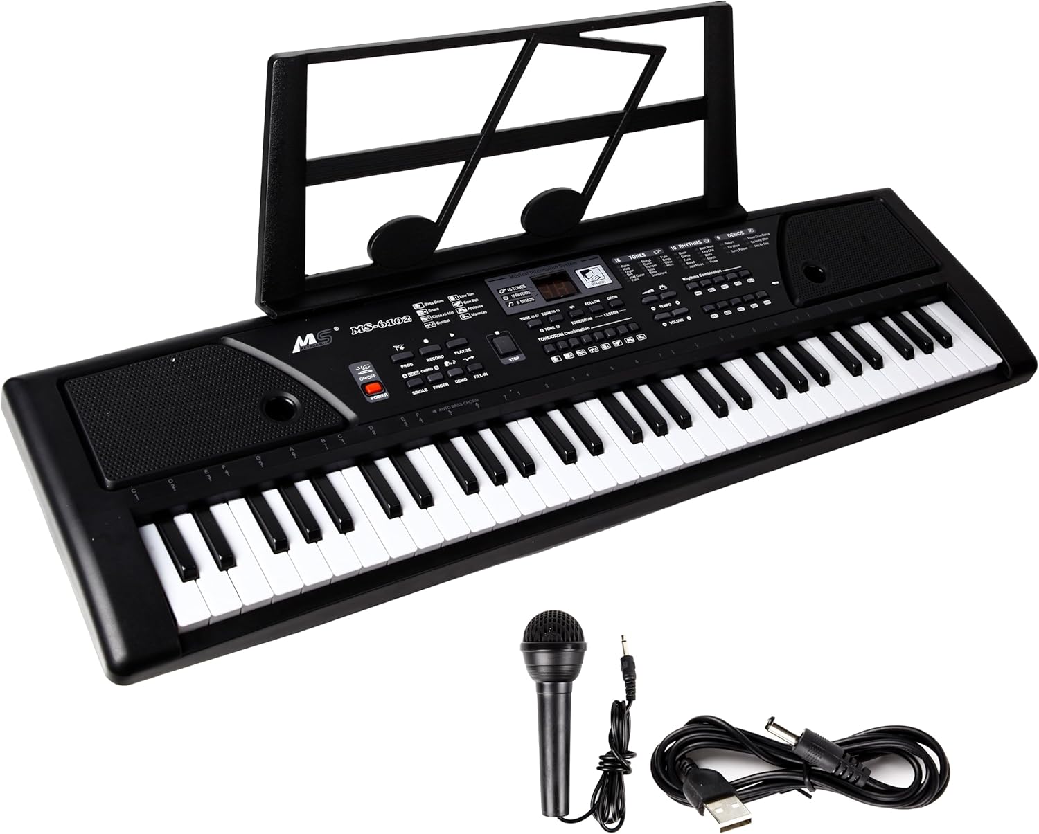 61 Keys Electronic Keyboard MP3 Digital Music Piano Instrument, 16 Instrument Voices & 10 Accompaniment Styles, Kids Teaching with Microphone, USB Cable.