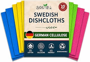 10 Pcs Multicolor Swedish Dishcloths for Kitchen, Washable German Cellulose