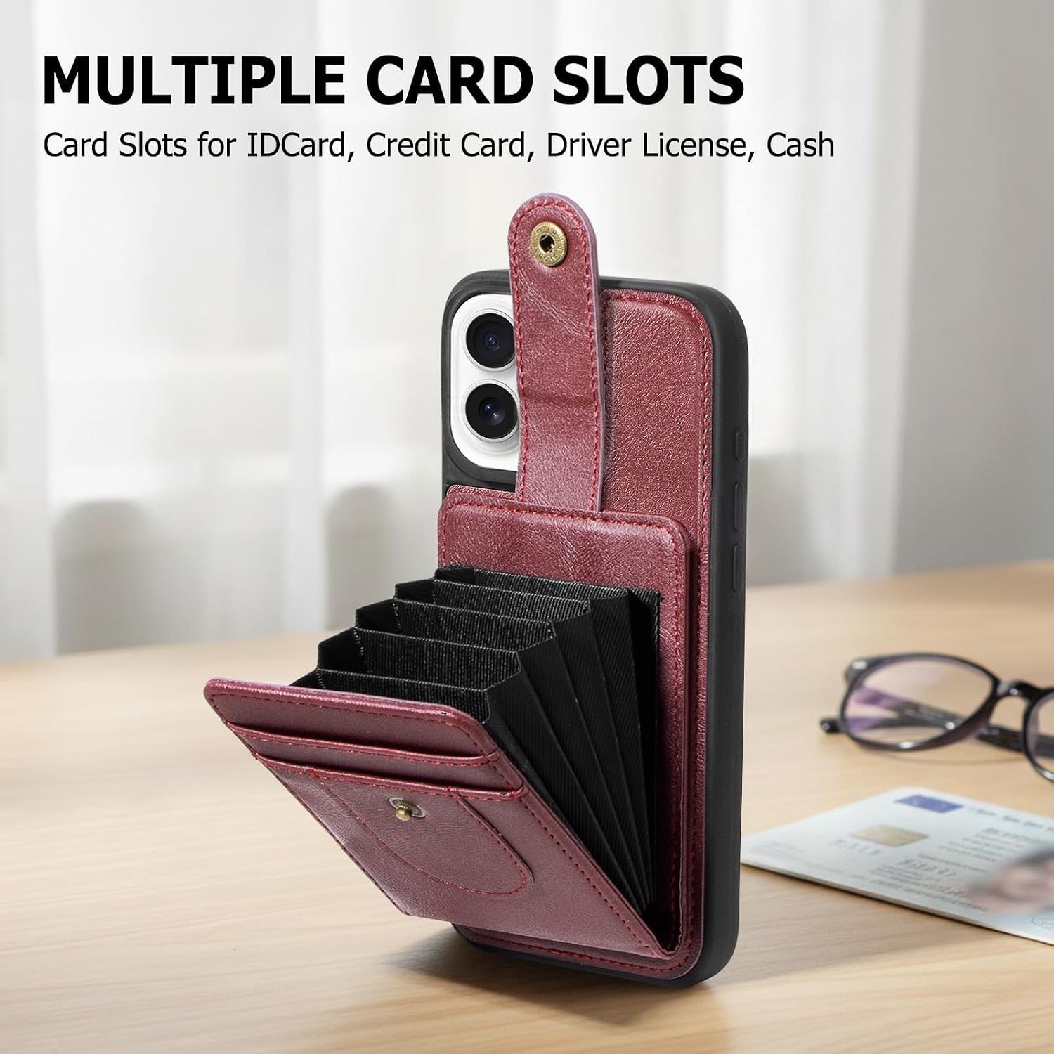 Caseurban Wallet Case for iPhone 17 Compatible with Magsafe, Detachable Card Holder, PU Leather Handbag Phone Purse with Zipper, RFID Blocking Strap Lanyard Kickstand Magnetic Phone Case