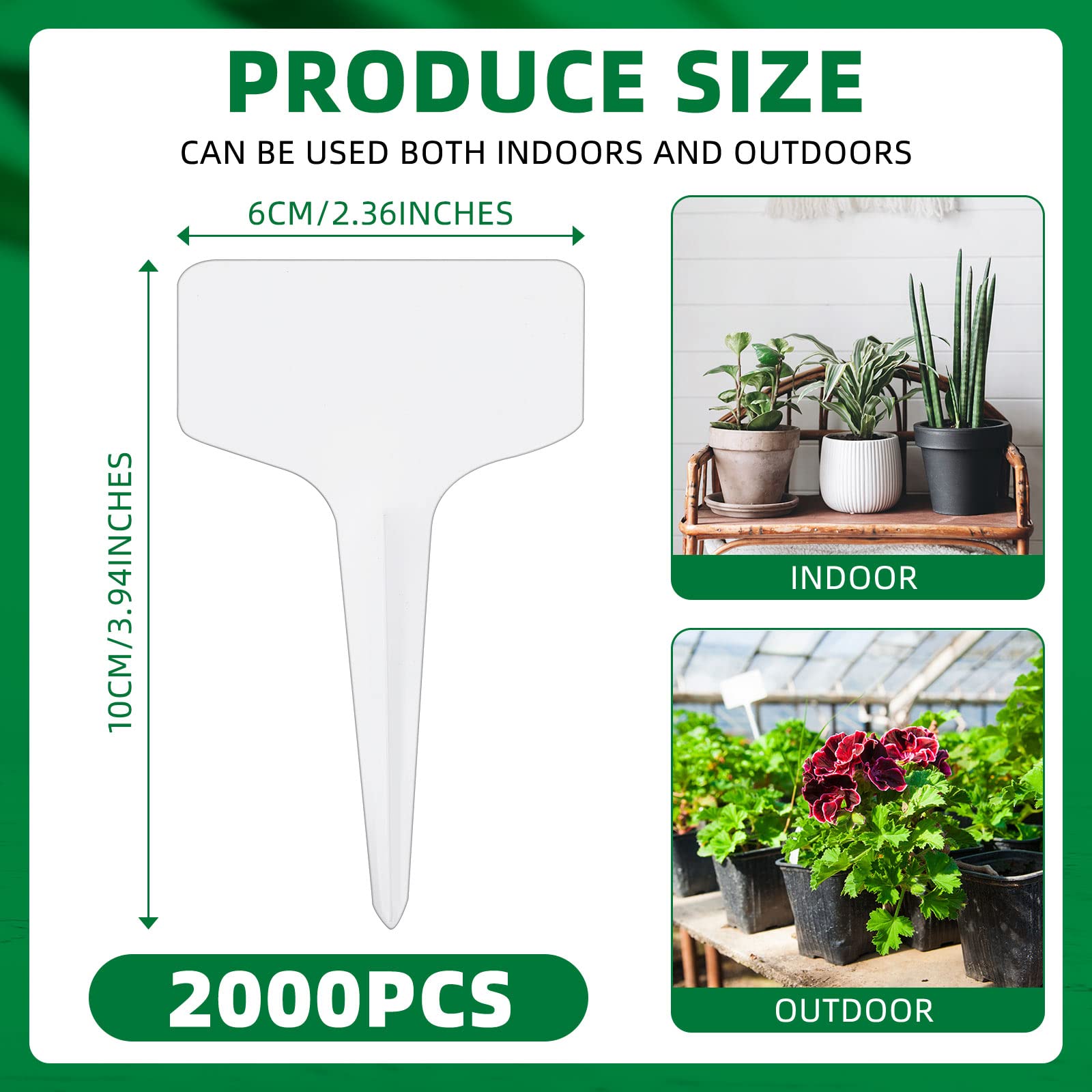 Wesiti Lot de 2 000 étiquettes en plastique de type T - 6 x 10 cm - Marqueurs imperméables pour plantes d'extérieur - Marqueurs de jardin - Étiquettes de nom de plante pour semences, jardinage,