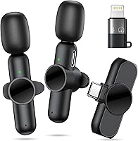 Vista 10 de Micrófono inalámbrico para iPhone, teléfono Android, portátil, paquete de 2 micrófonos Lavalier para grabación de video, micrófonos mini con Negro