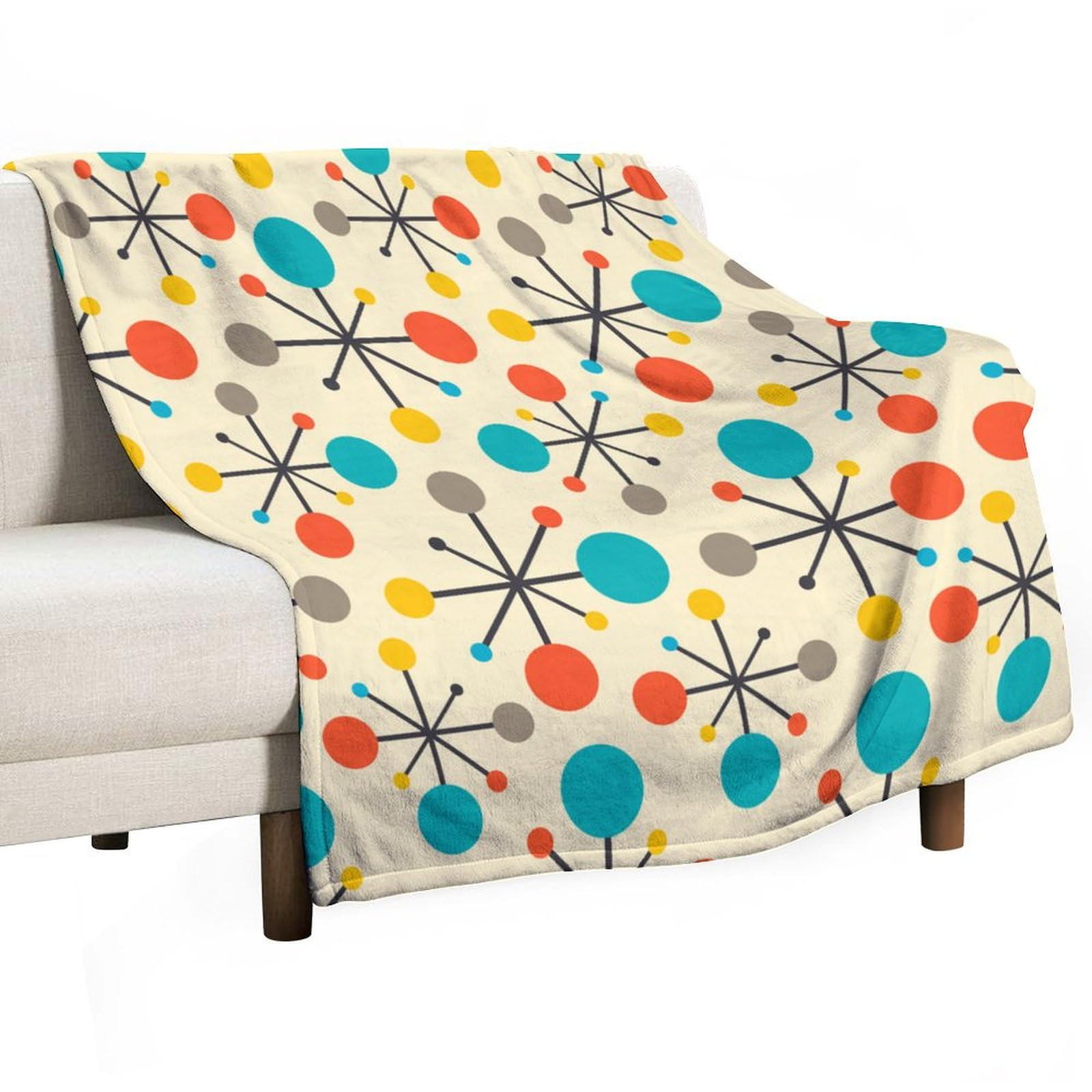 Mid Century Aesthetics Flannel Throw Blanket Modern Atomic Retro Colors Soft Blanket for Home Couch Bed Sofa Chair Travel Decor for All Seasons, 40"