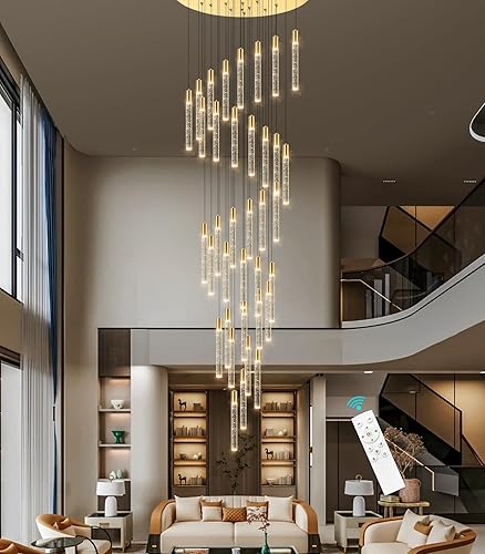 Candelabros de 157 pulgadas de alto, 24 luces LED, cristales para sala de estar, lámparas de araña regulables para decoración de habitación,