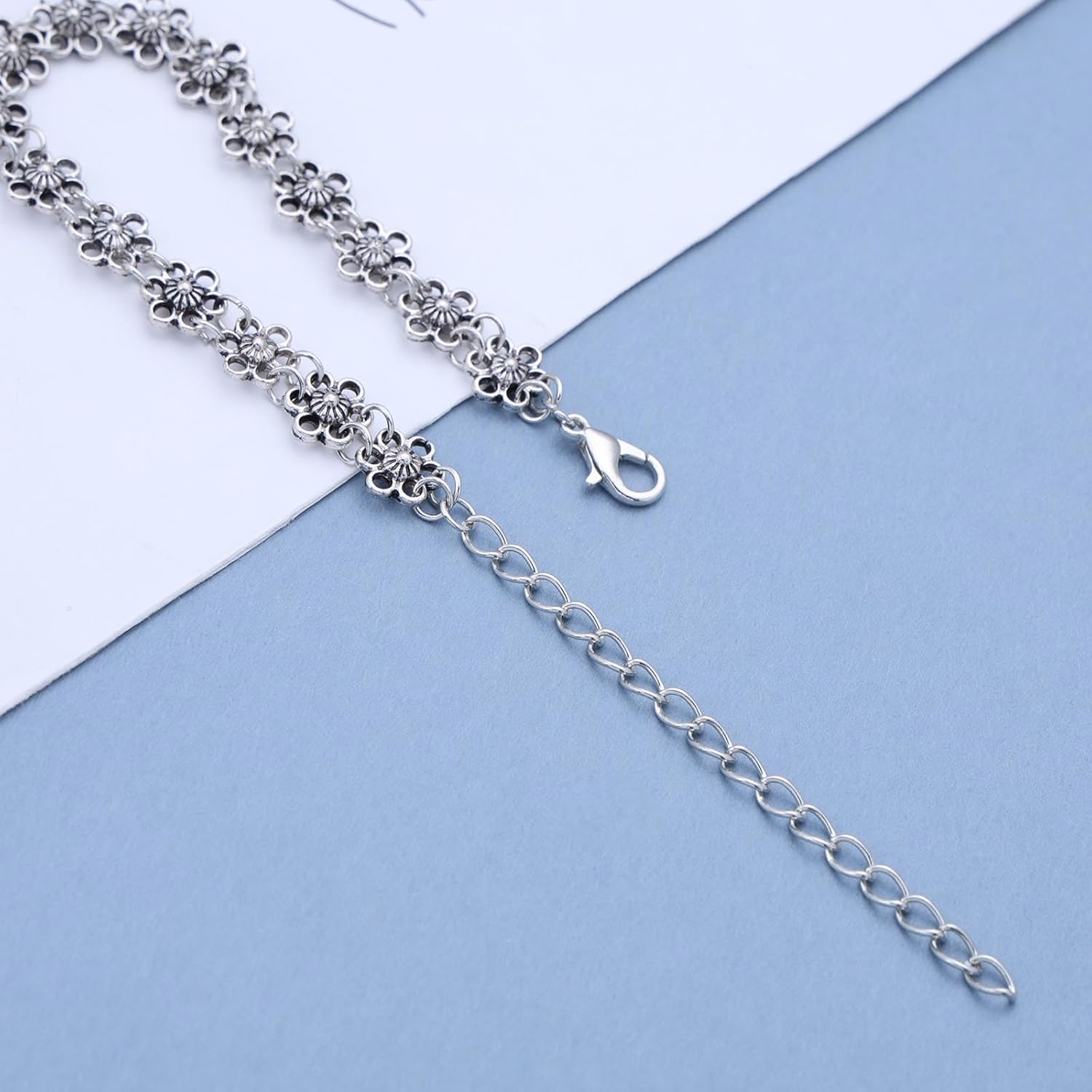 Vintage Hollow Flower Bracelet Open Flower Bracelet Flower Hand Chain Bracelet Silver Flower Chain Bracelet for Women - Image 6