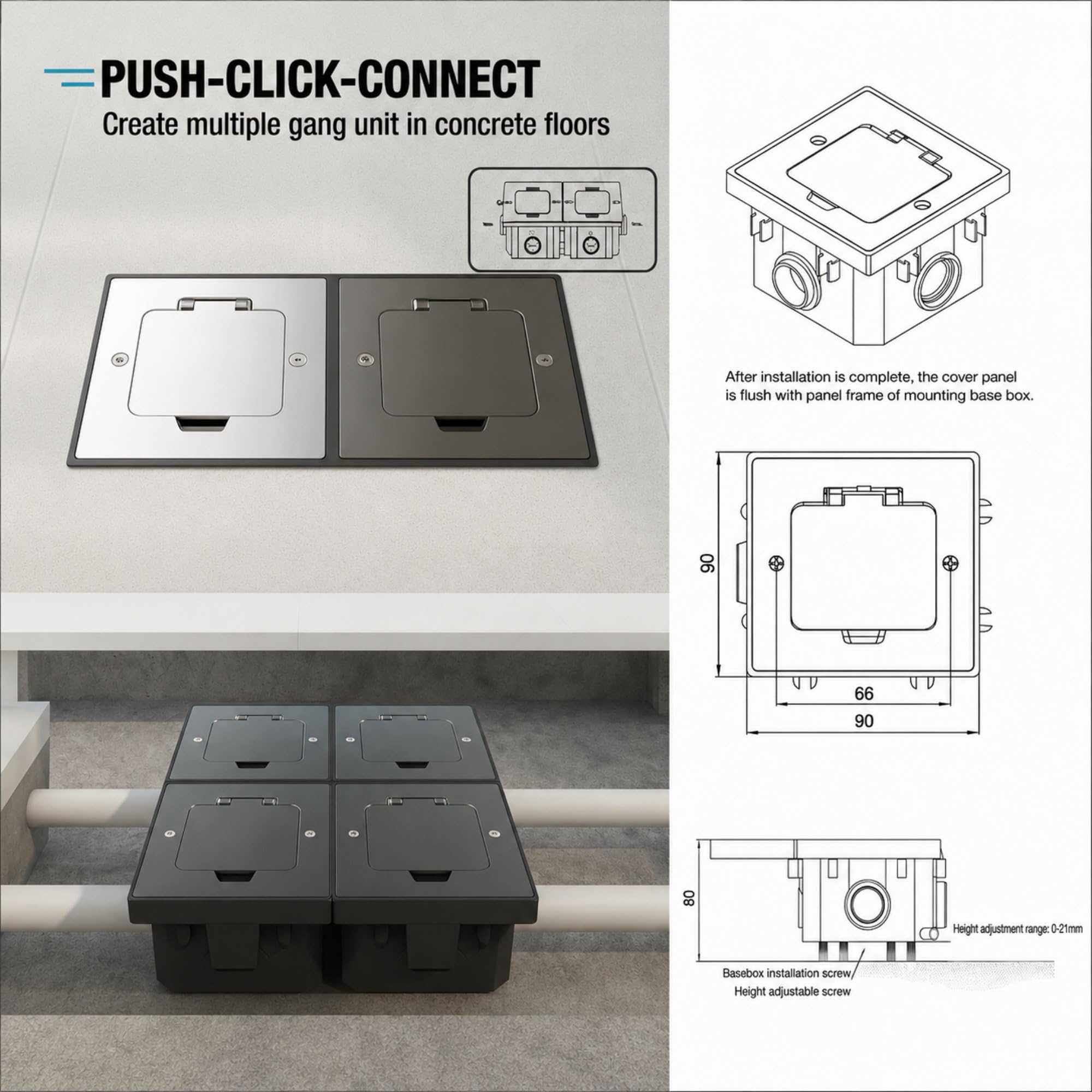 Presa da incasso in acciaio inox, IP44, coperchio ribaltabile, serie AP-1, argento
