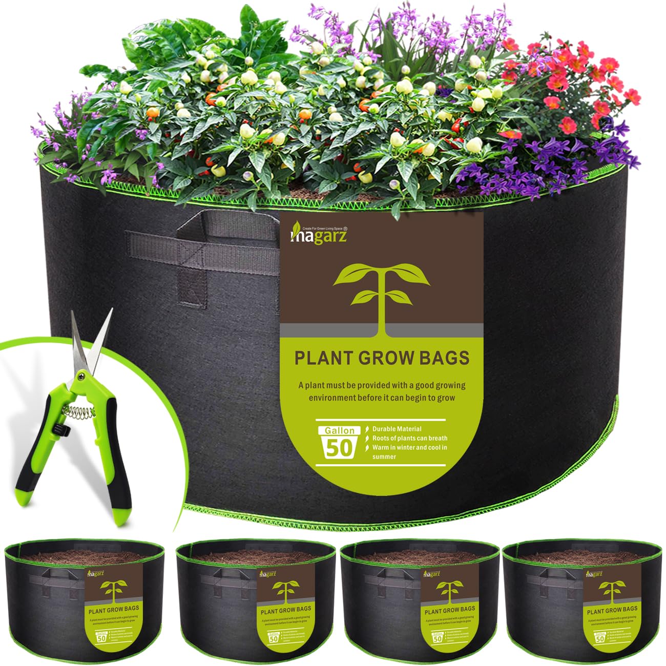 magarz 4-Pack 50 Gallon Fabric Flower Pots