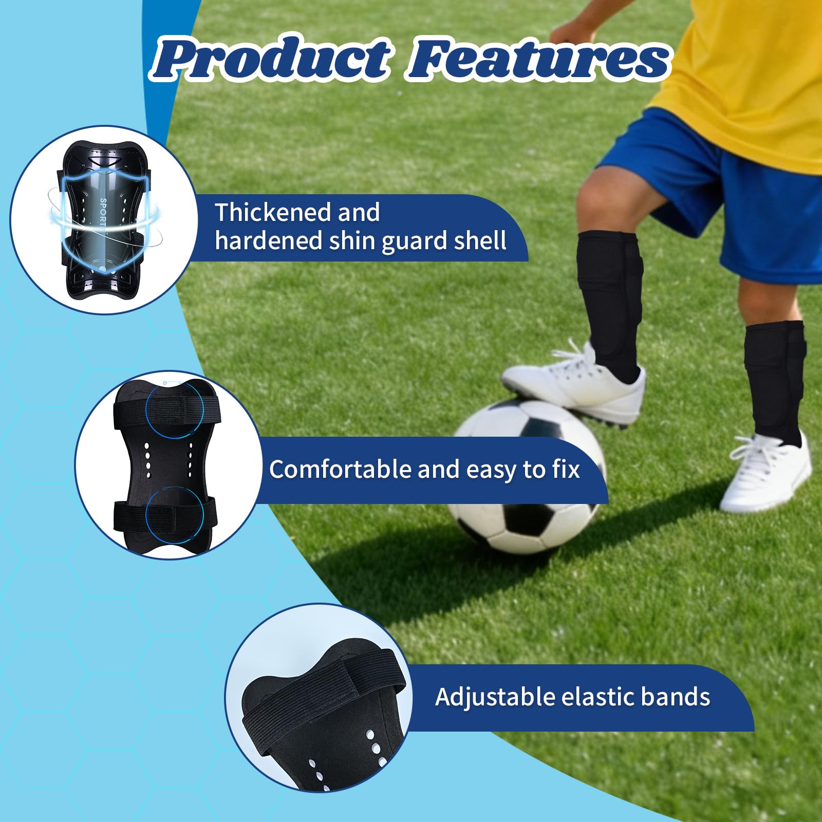 Espinilleras de fútbol para niños, 2 pares de equipo de fútbol juvenil con correas protectoras para niños y niñas, equipo de fútbol