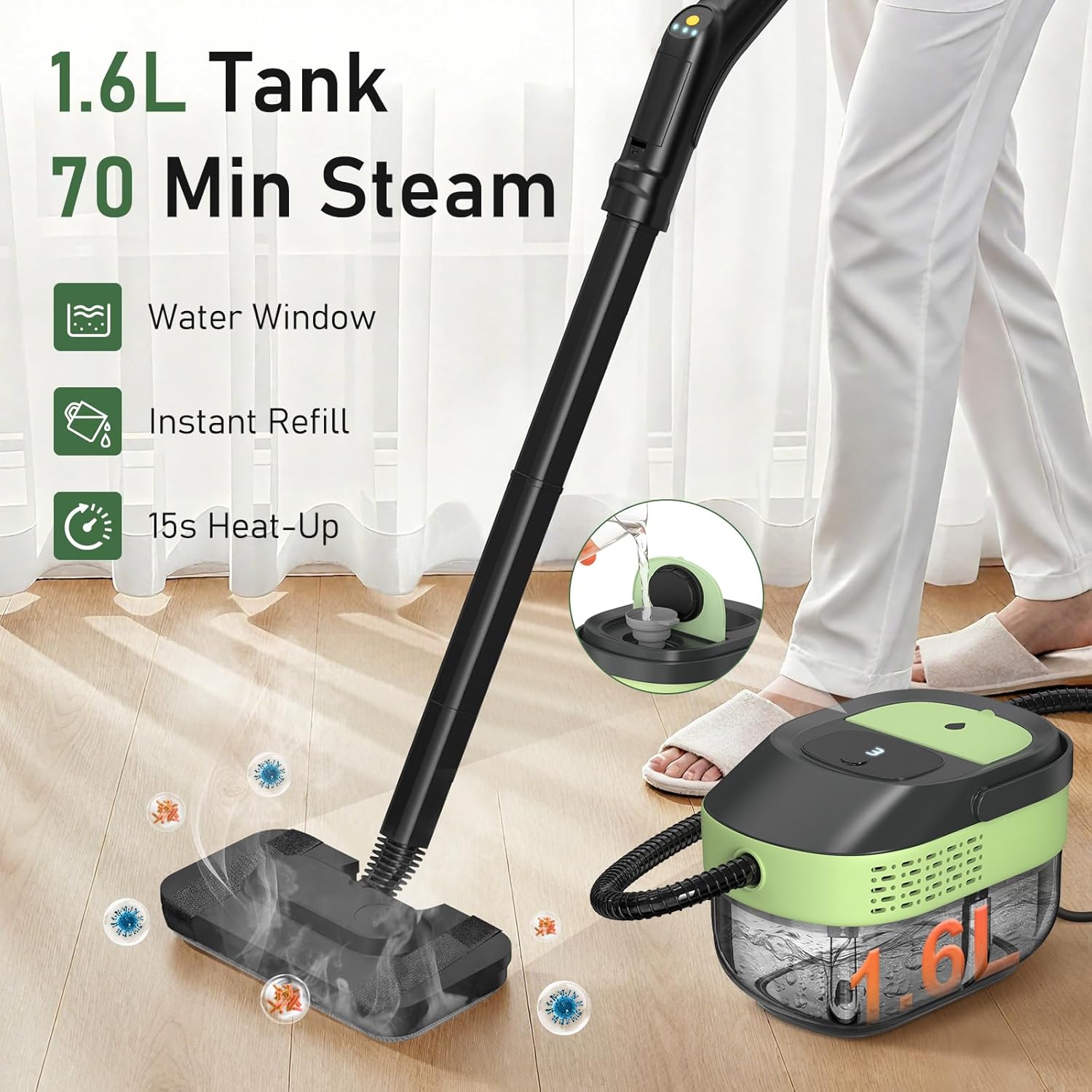 14 IN 1 Steam Mop Cleaner, 1.6L Detachable Handheld Steam Cleaner with 37 Accessories, 2500W Multipurpose Steamer Cleaning for Home,Floors,Tile,Grout,Upholstery,Carpet,Car,15S Fast Heat-Up