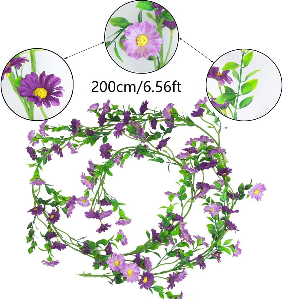 CISDUEO Silk Daisy Flower Garland - Purple Artificial Flower Vine, Hanging Ivy Garland for Wall, Party, Wedding Arch, Floral Decor, Home Indoor/Outdoor Ceremony - Image 7