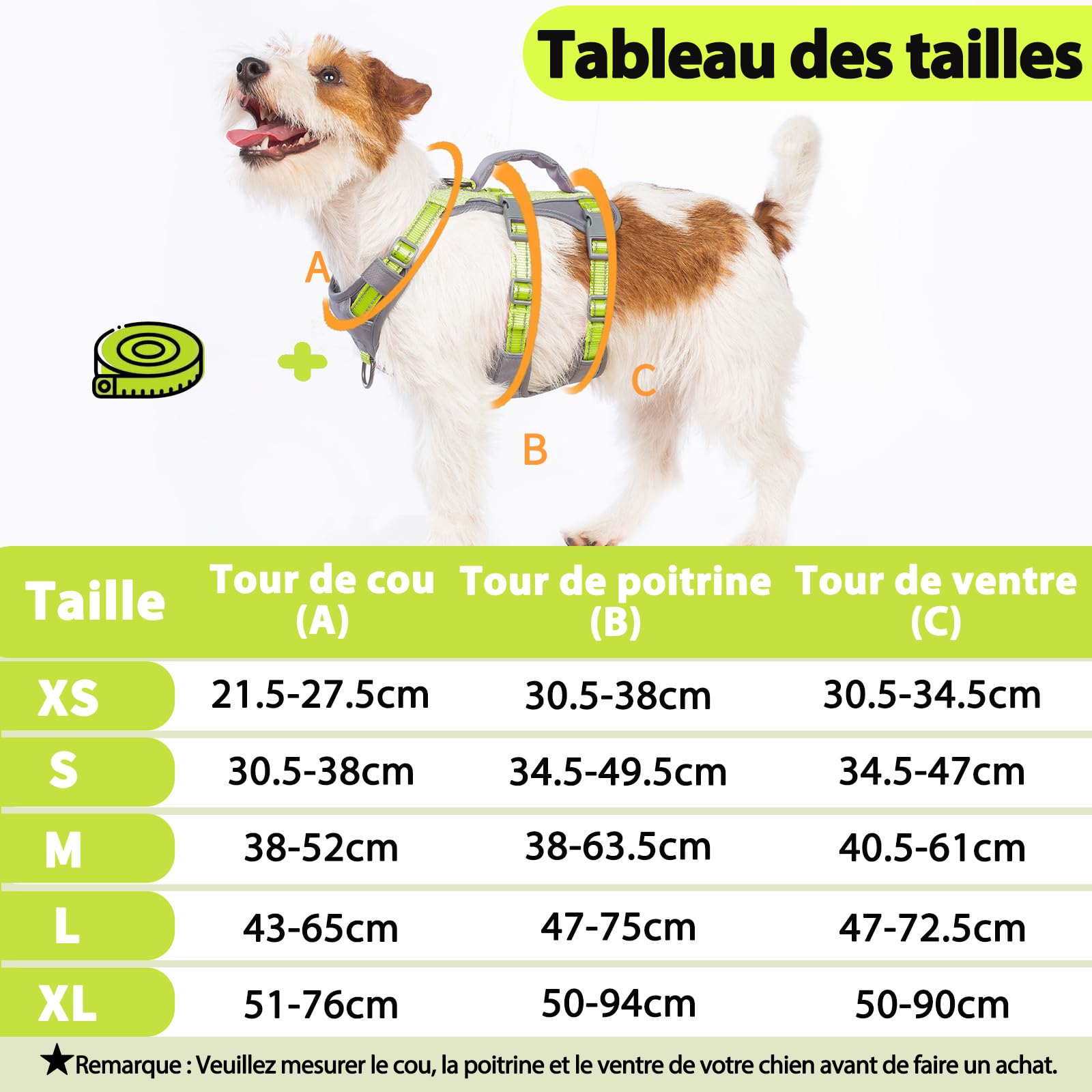 Huntboo Harnais Chien Petite Taille, Réfléchissant Harnais Anti Fugue Chien, Harnais Chien Anti Traction avec Poignée, Respirant, Harnais Réglable pour Chiens Moyens et Grands (Vert Vif,S)