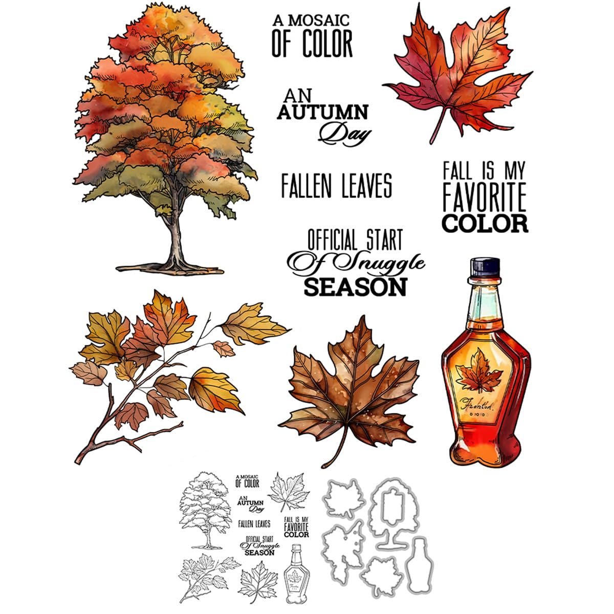 Autumn Ginkgo Tree Stamps and Die Cuts for Card Making Maple Leaf Branch Transparent Silicone Clear Stamp and Metal Cutting Dies Sets for DIY Scrapbooking Paper Crafting Seals Decorative Supplies