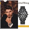 JewelryWe Pair of Watches Digital Watch Stainless Steel Binary Watch Rectangle Bezel LED Sports Watch Blue LED Light Calendar Fashion Cool Partner Watch for Men Women Black / Silver