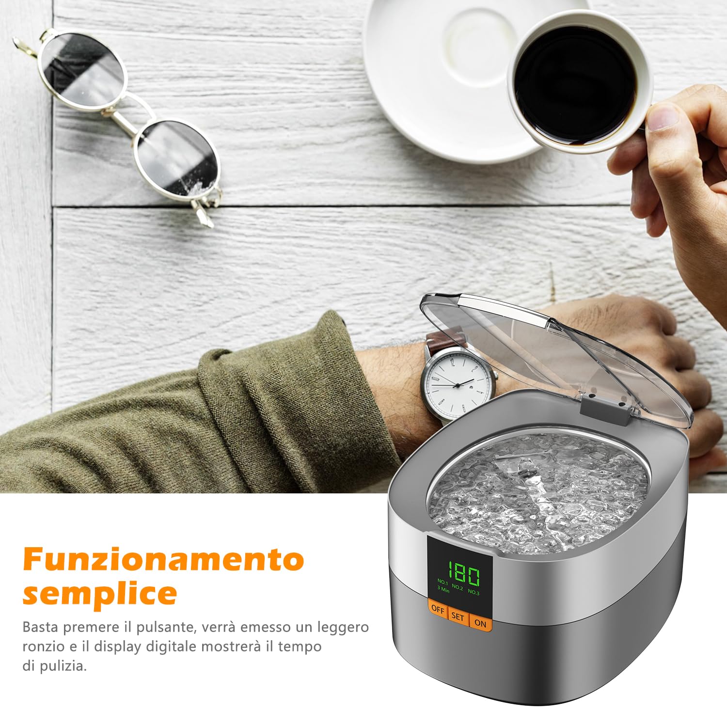 KECOOLKE Pulitore ad Ultrasuoni, 750ML Lavatrice Ultrasuoni in Acciaio Inox con 5 modalità di Tempo, Pulitore Ultrasuoni per Pulizia Gioielli, Occhiali, Orologi, Anelli, Collane